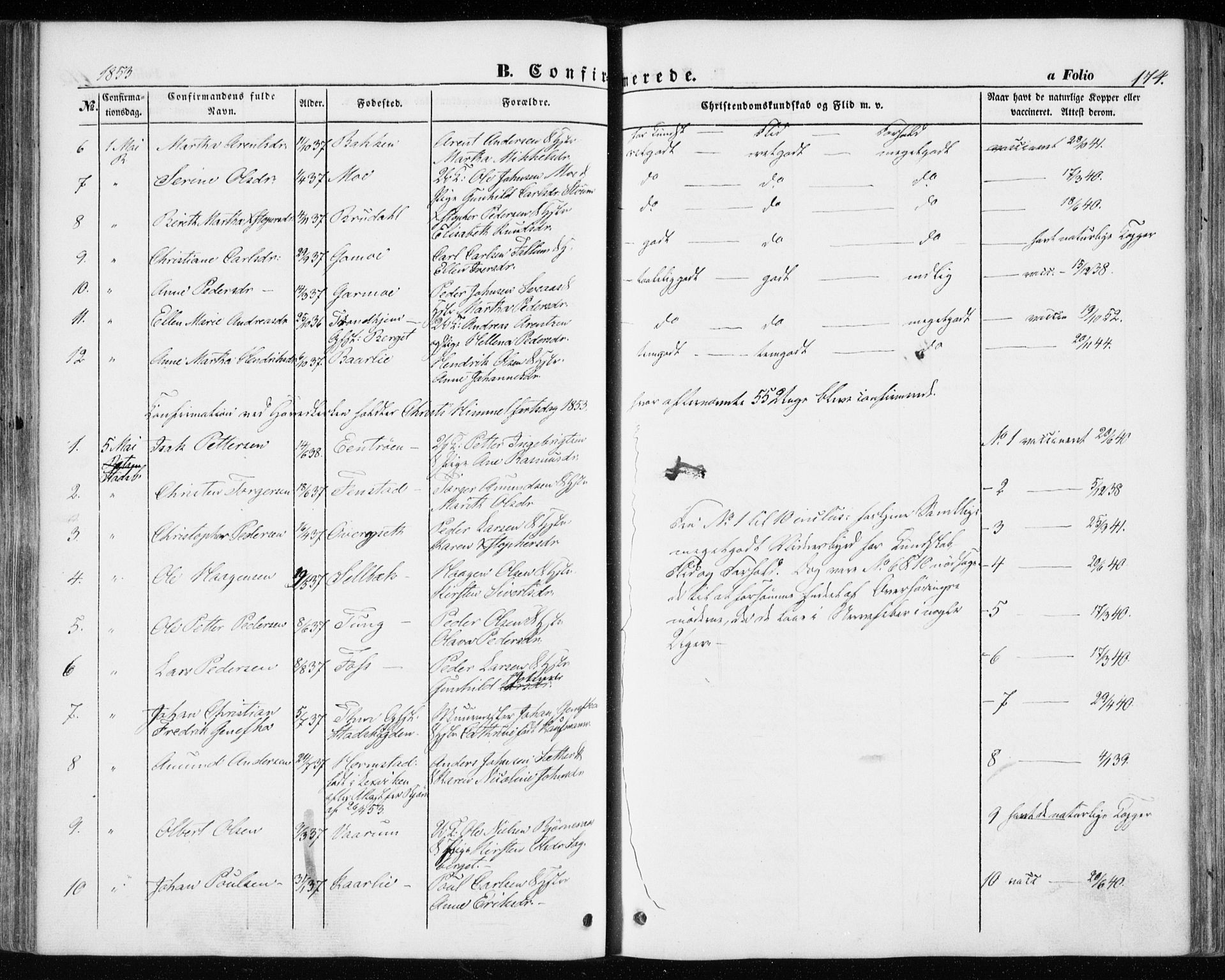 Ministerialprotokoller, klokkerbøker og fødselsregistre - Sør-Trøndelag, AV/SAT-A-1456/646/L0611: Parish register (official) no. 646A09, 1848-1857, p. 174