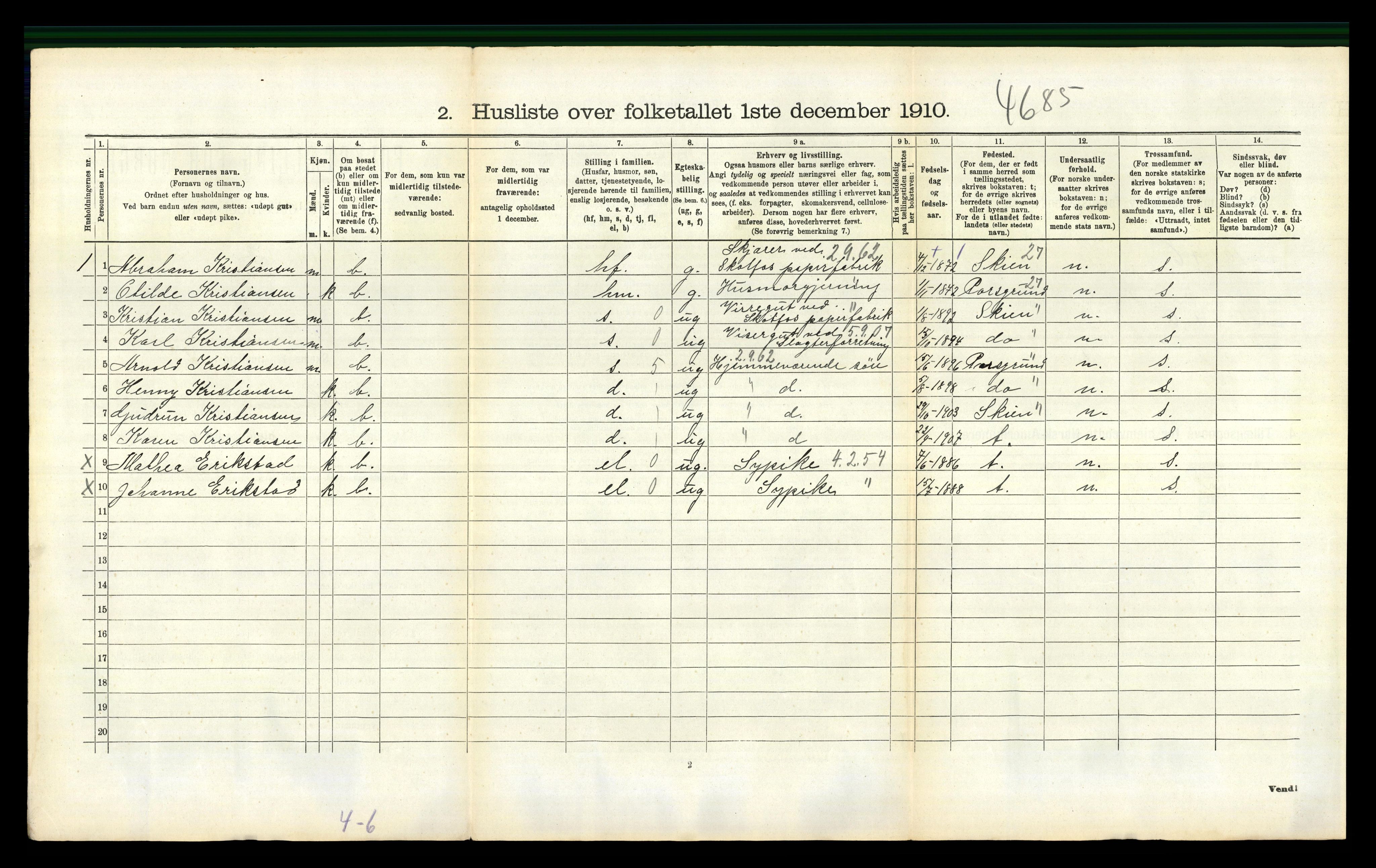 RA, 1910 census for Solum, 1910, p. 522