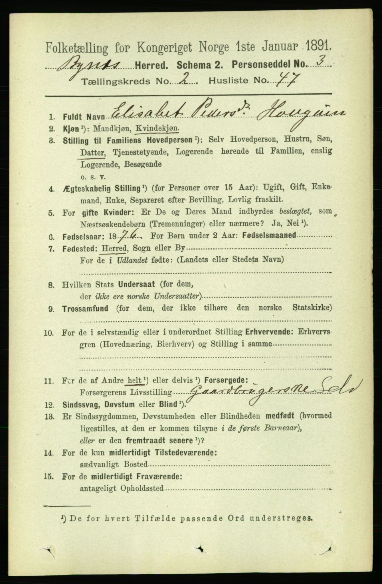 RA, 1891 census for 1655 Byneset, 1891, p. 1105
