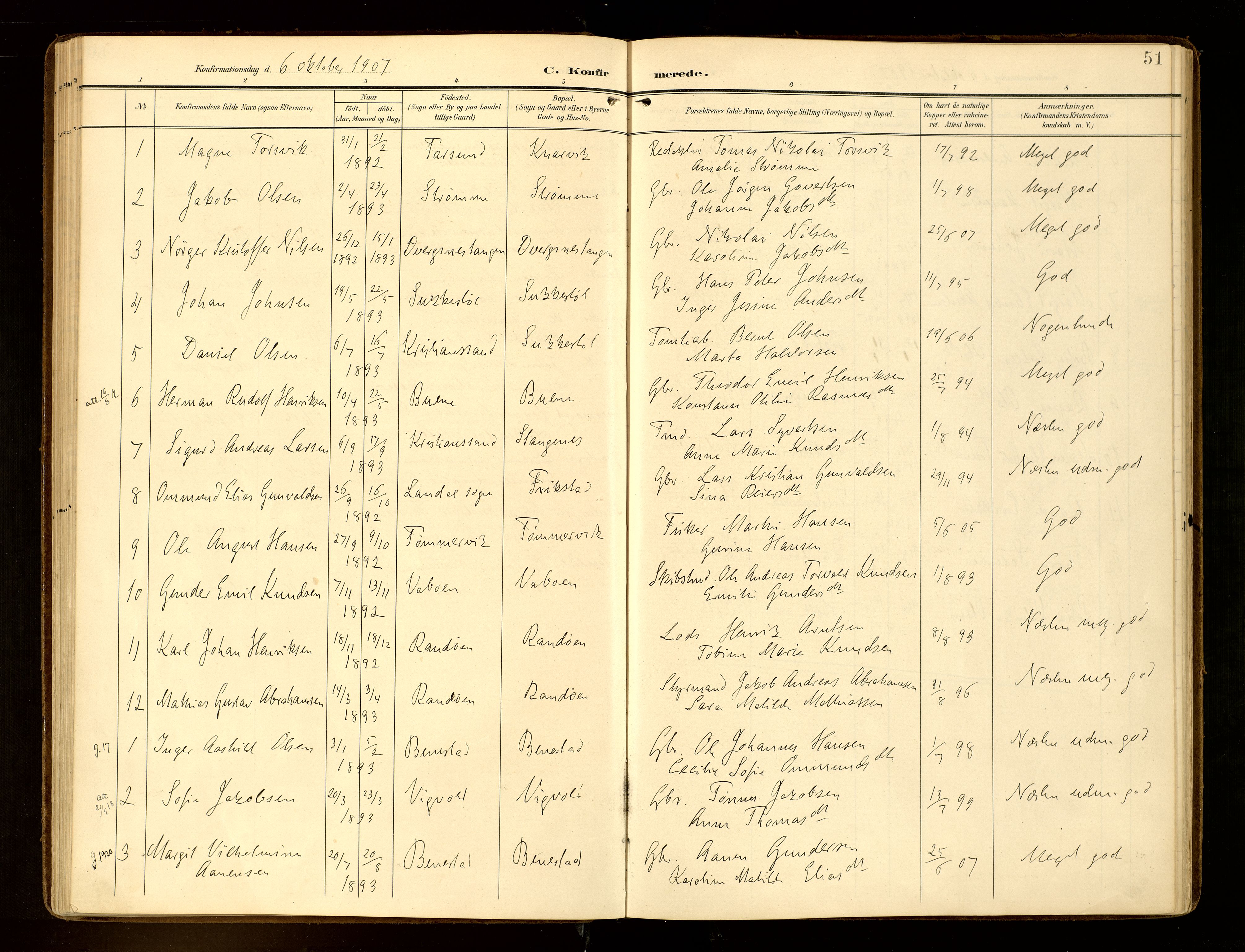 Oddernes sokneprestkontor, AV/SAK-1111-0033/F/Fa/Fab/L0003: Parish register (official) no. A 3, 1903-1916, p. 51