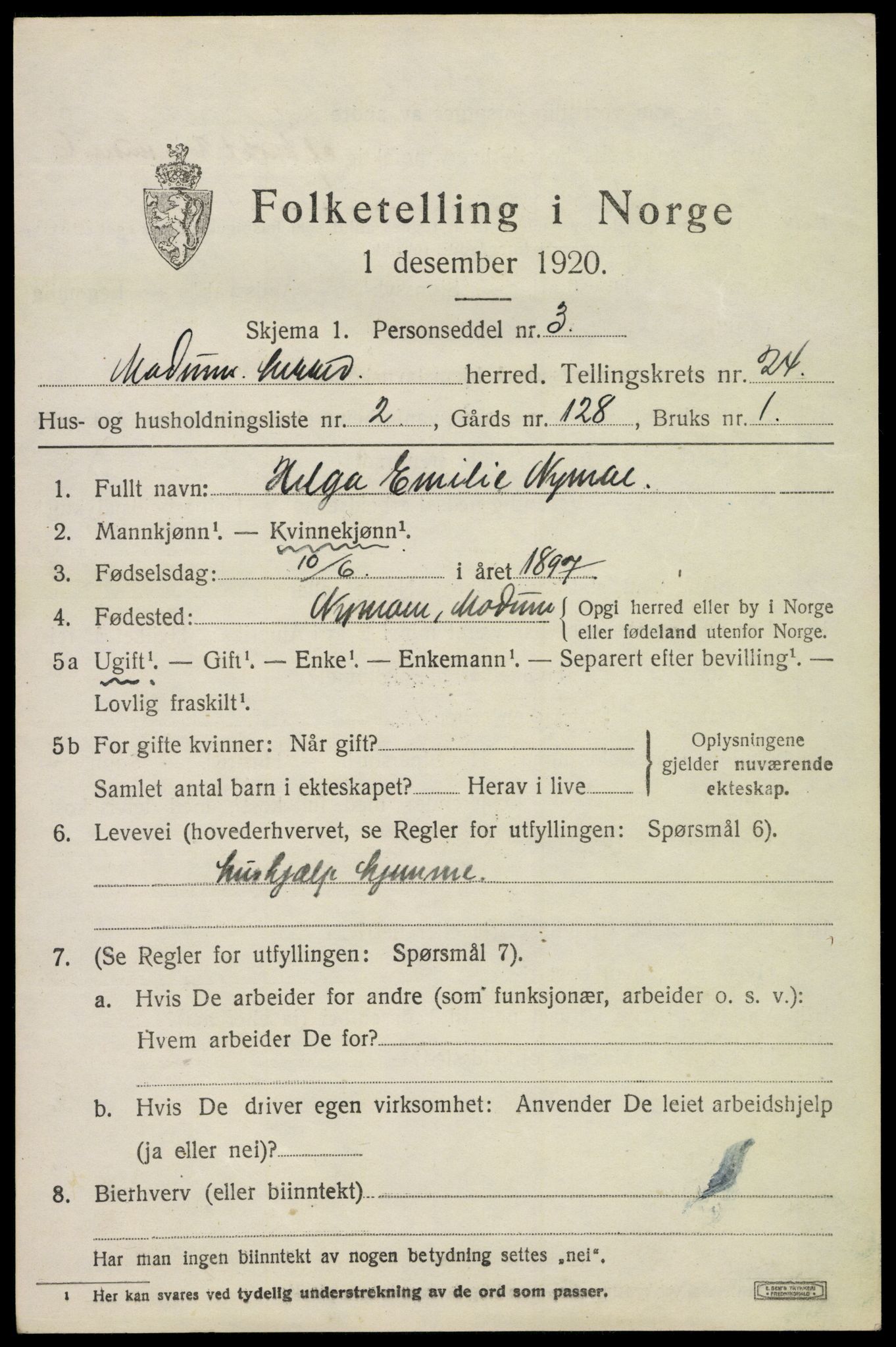 SAKO, 1920 census for Modum, 1920, p. 24301