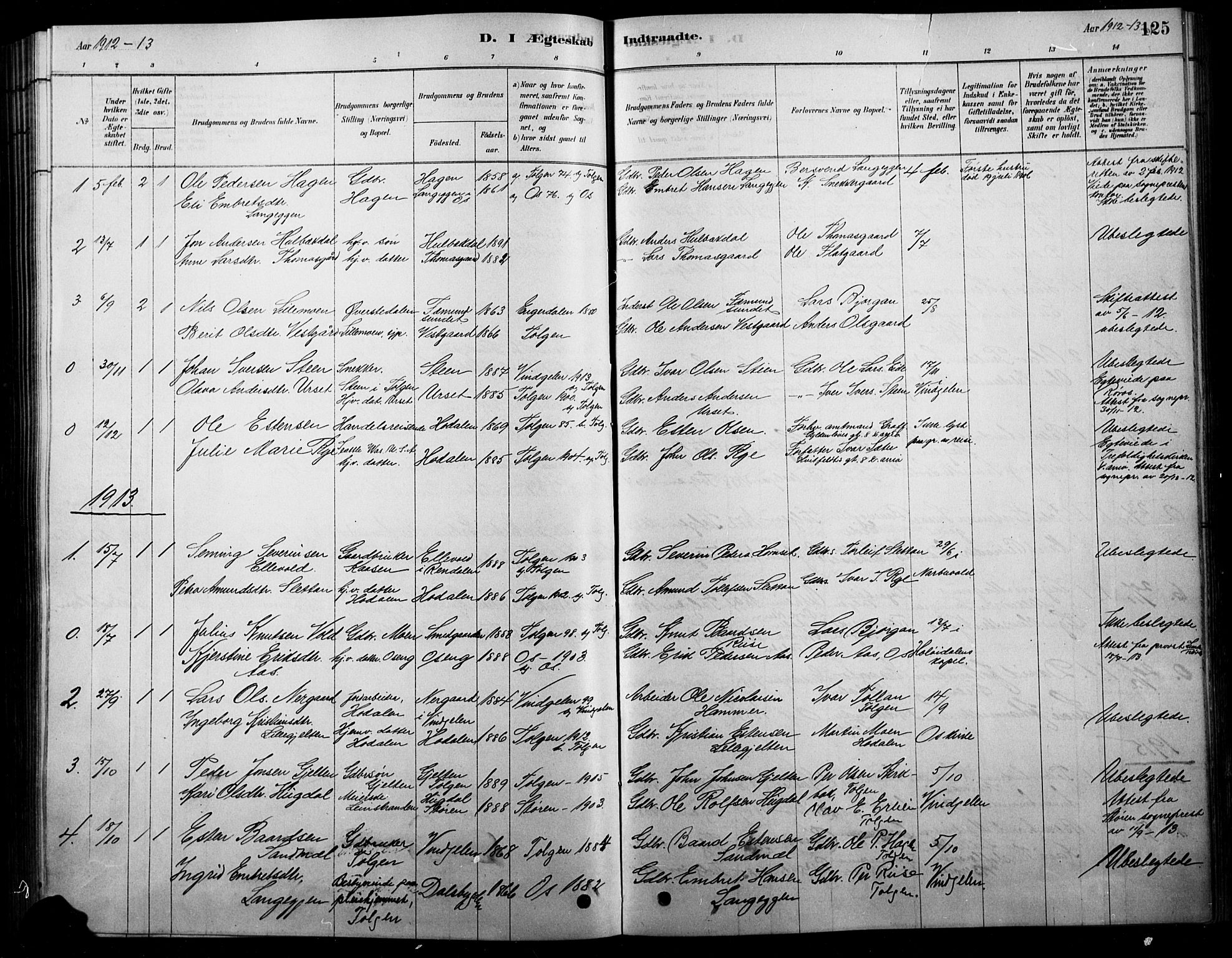 Tolga prestekontor, AV/SAH-PREST-062/L/L0007: Parish register (copy) no. 7, 1878-1919, p. 125