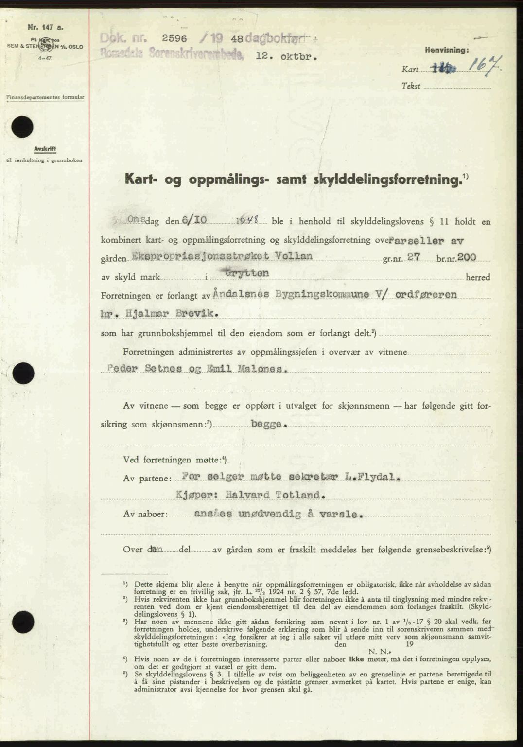 Romsdal sorenskriveri, AV/SAT-A-4149/1/2/2C: Mortgage book no. A27, 1948-1948, Diary no: : 2596/1948