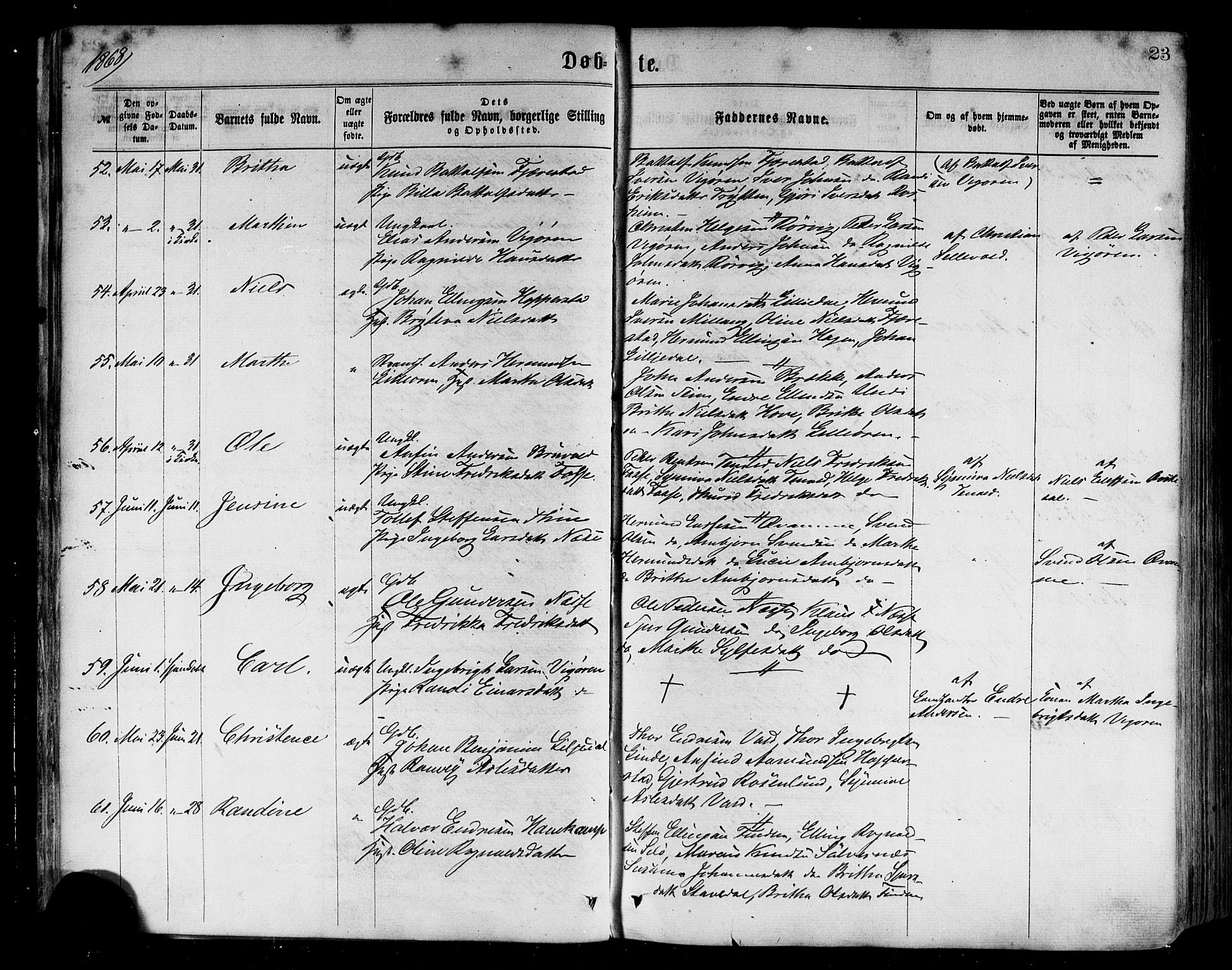 Vik sokneprestembete, AV/SAB-A-81501/H/Haa/Haaa/L0009: Parish register (official) no. A 9, 1866-1877, p. 23