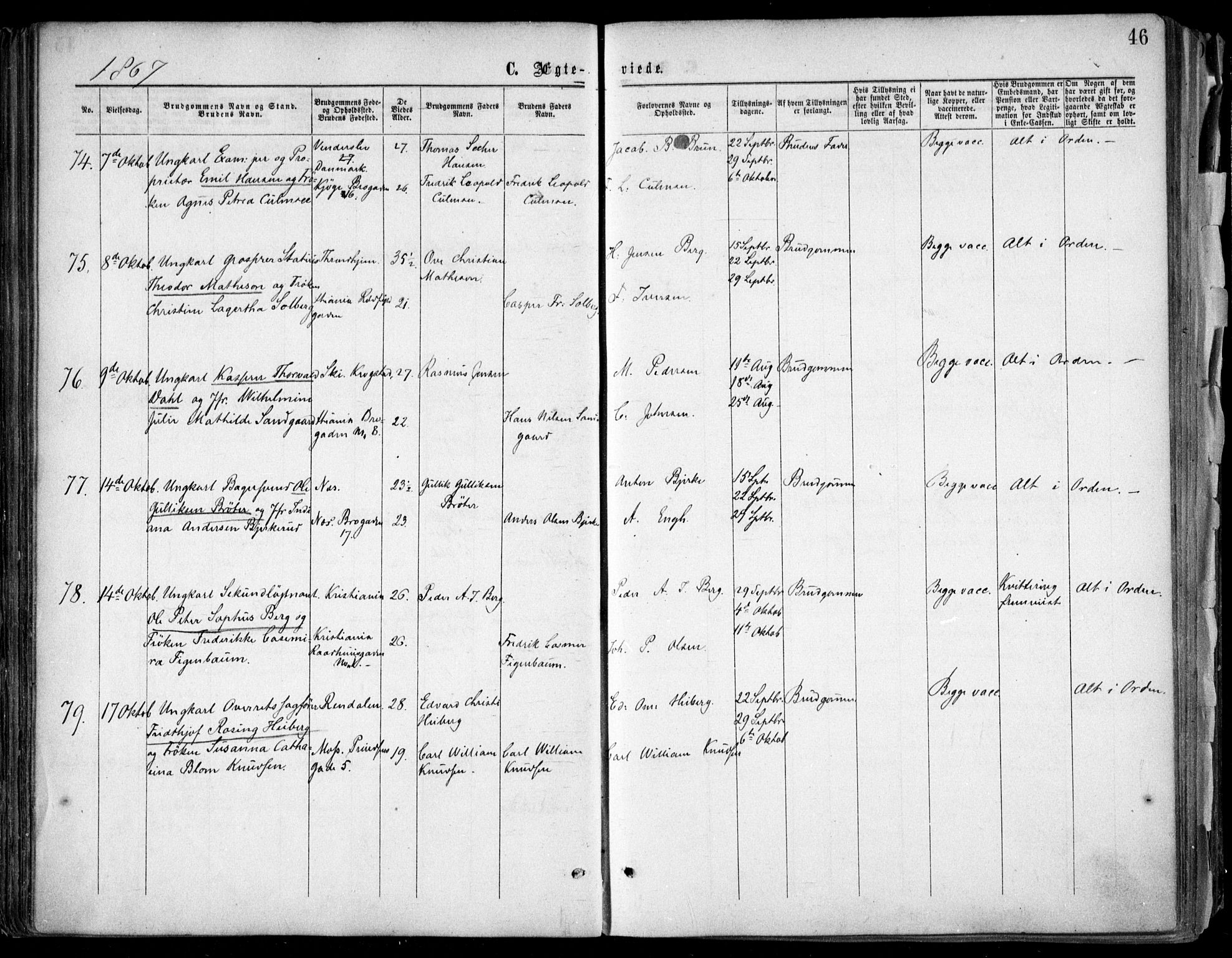 Oslo domkirke Kirkebøker, SAO/A-10752/F/Fa/L0021: Parish register (official) no. 21, 1865-1884, p. 46