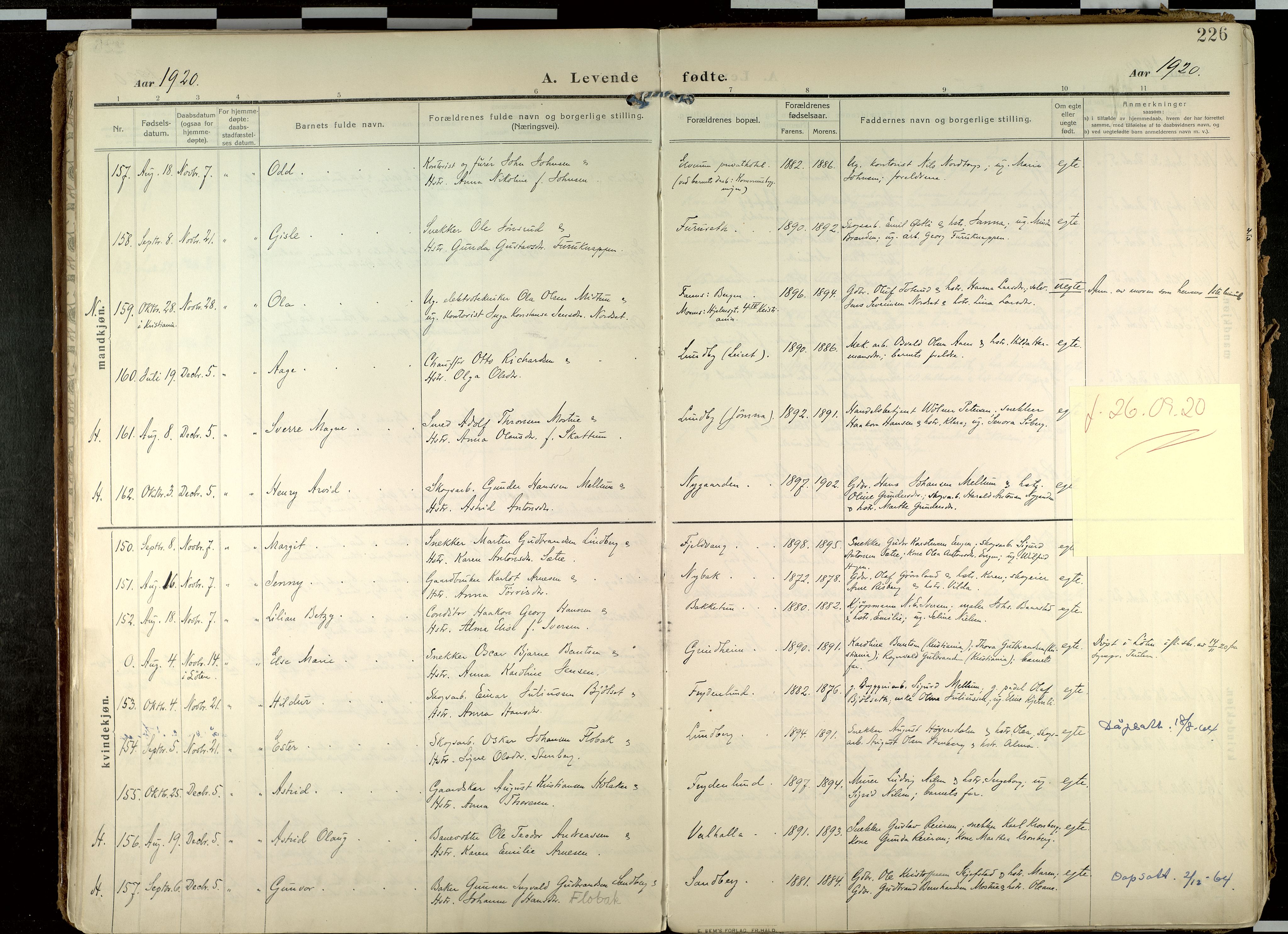 Elverum prestekontor, SAH/PREST-044/H/Ha/Haa/L0020: Parish register (official) no. 20, 1909-1921, p. 226