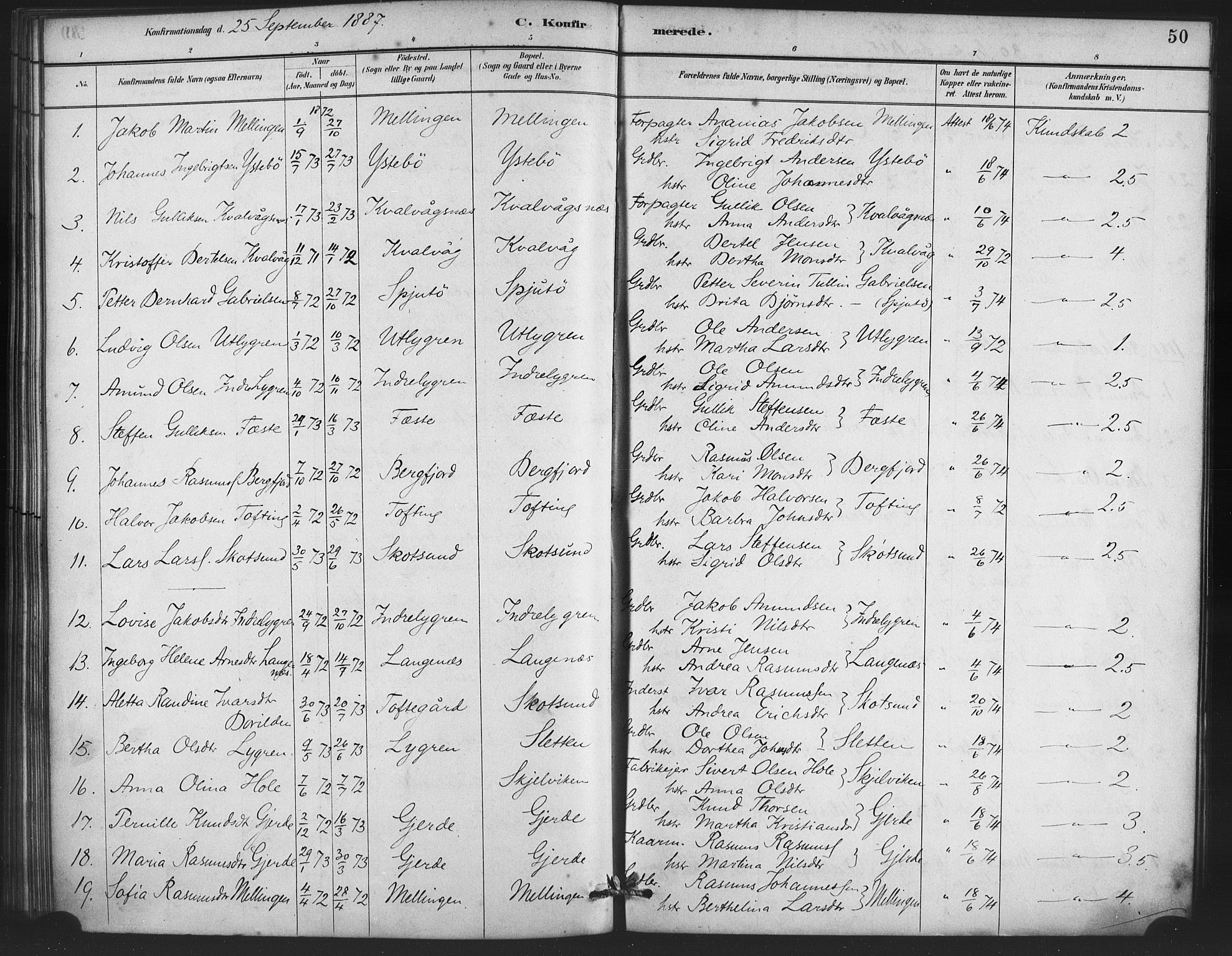 Lindås Sokneprestembete, SAB/A-76701/H/Haa: Parish register (official) no. E 1, 1886-1897, p. 50