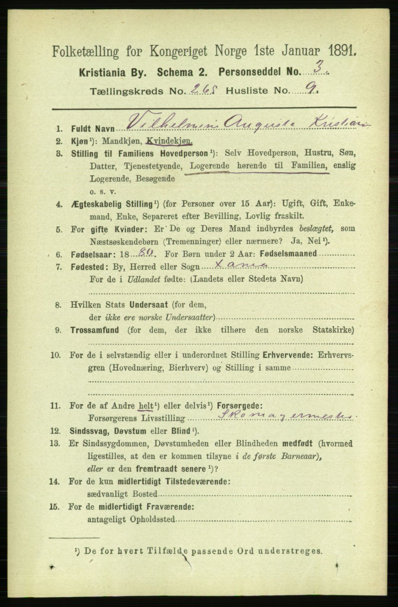 RA, 1891 census for 0301 Kristiania, 1891, p. 161112