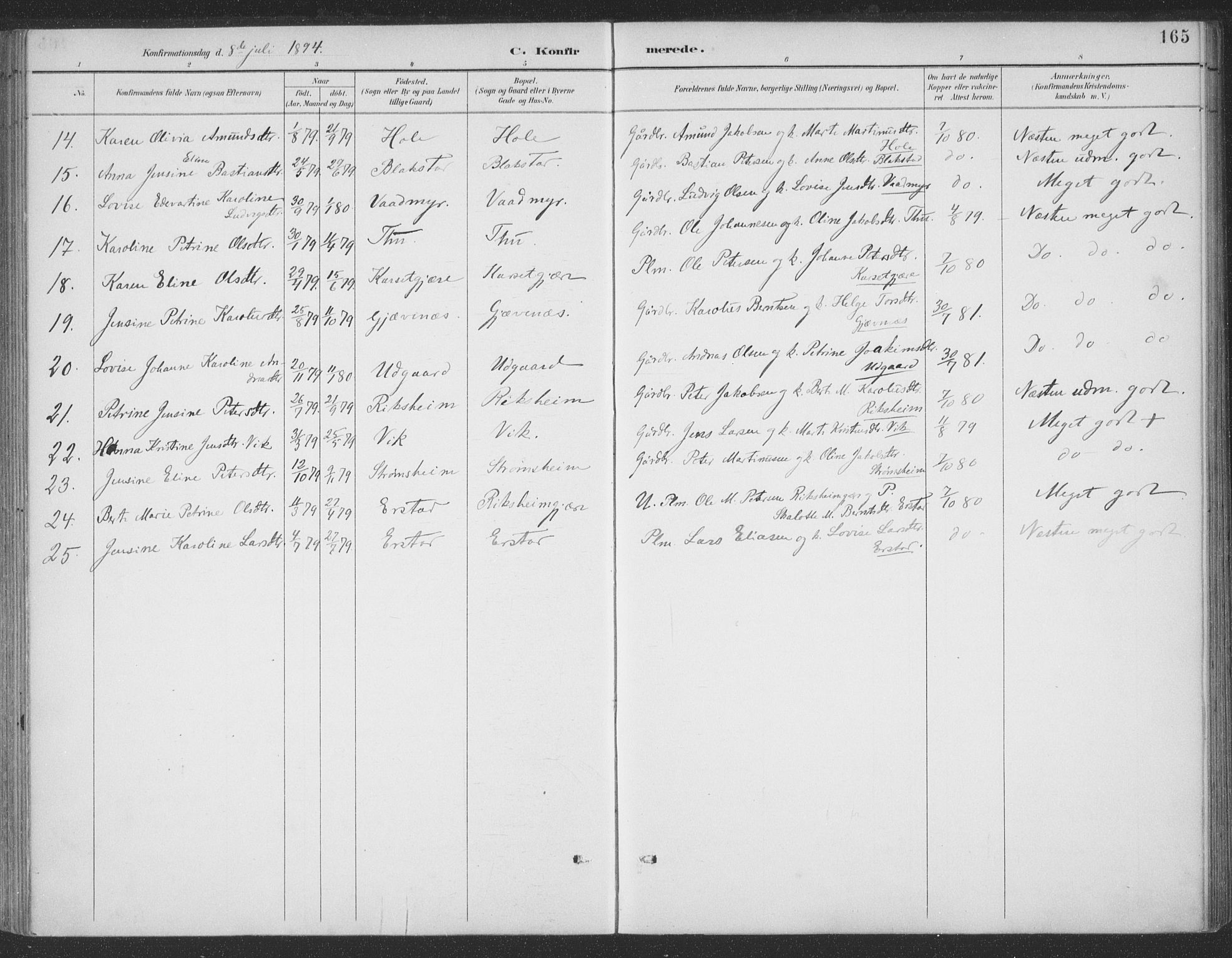 Ministerialprotokoller, klokkerbøker og fødselsregistre - Møre og Romsdal, AV/SAT-A-1454/523/L0335: Parish register (official) no. 523A02, 1891-1911, p. 165