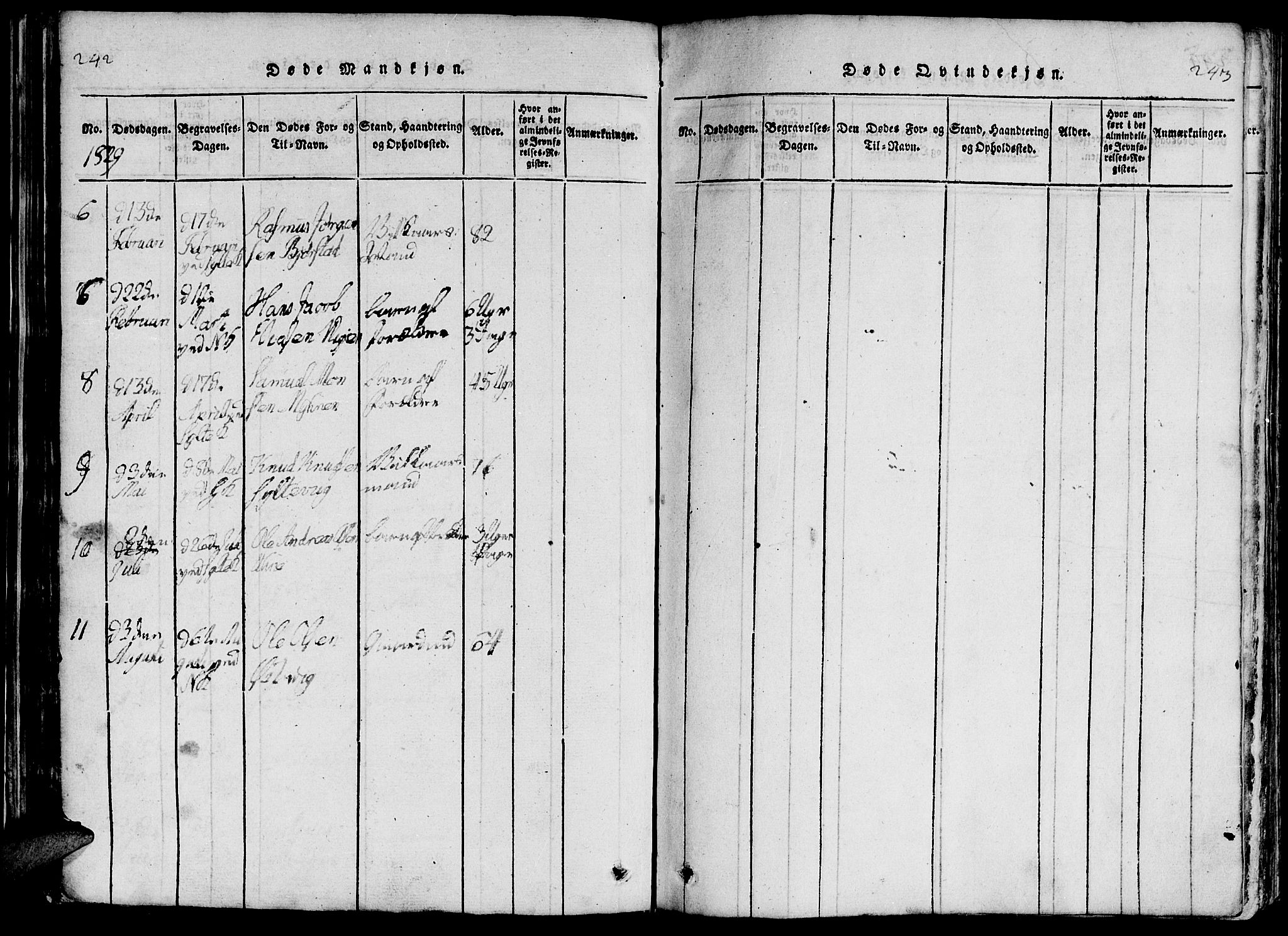 Ministerialprotokoller, klokkerbøker og fødselsregistre - Møre og Romsdal, SAT/A-1454/519/L0260: Parish register (copy) no. 519C01, 1817-1829, p. 242-243