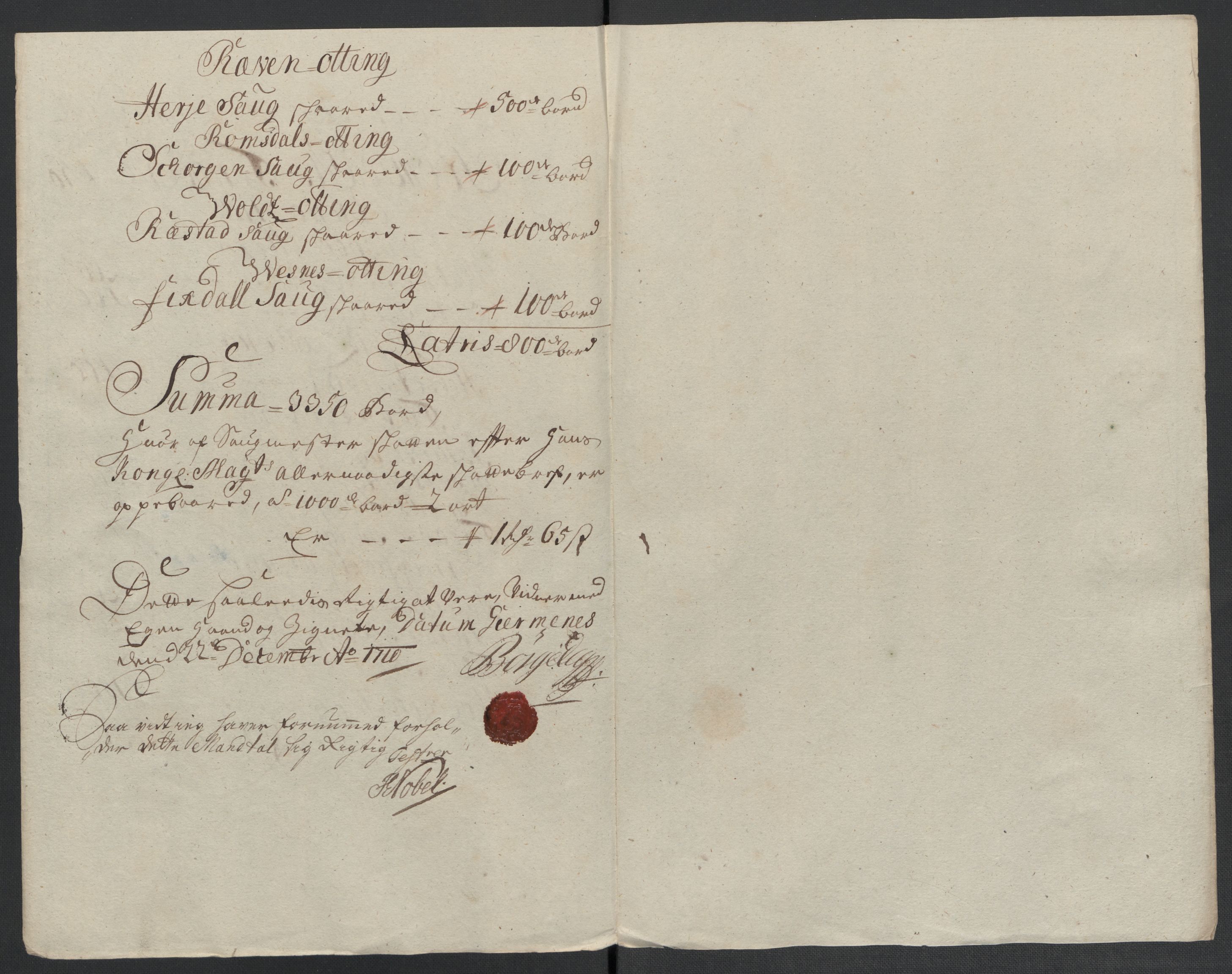 Rentekammeret inntil 1814, Reviderte regnskaper, Fogderegnskap, AV/RA-EA-4092/R55/L3659: Fogderegnskap Romsdal, 1709-1710, p. 342