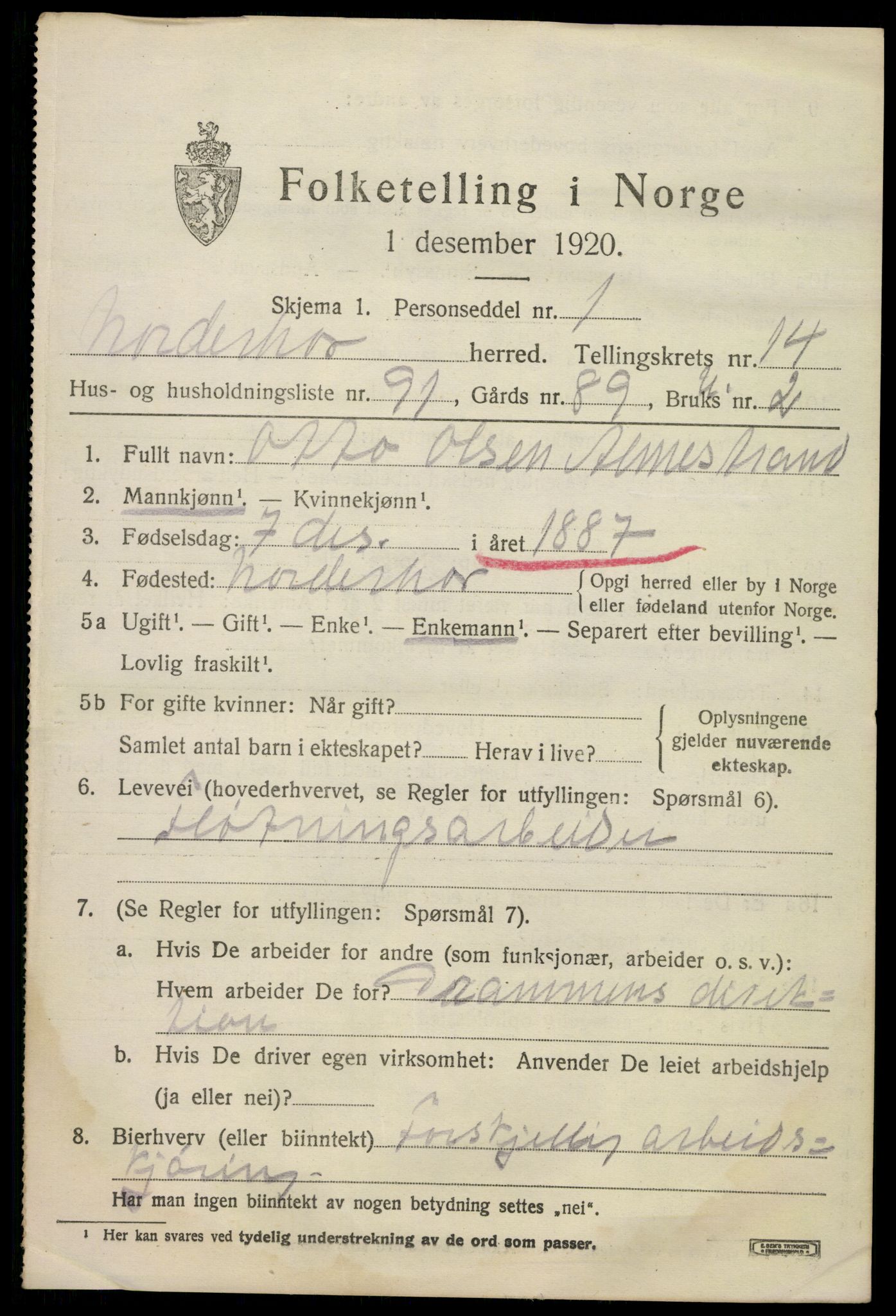 SAKO, 1920 census for Norderhov, 1920, p. 16178