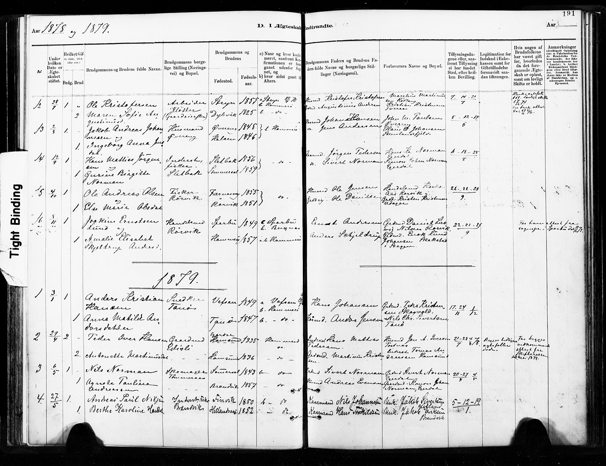 Ministerialprotokoller, klokkerbøker og fødselsregistre - Nordland, AV/SAT-A-1459/859/L0846: Parish register (official) no. 859A06, 1878-1889, p. 191