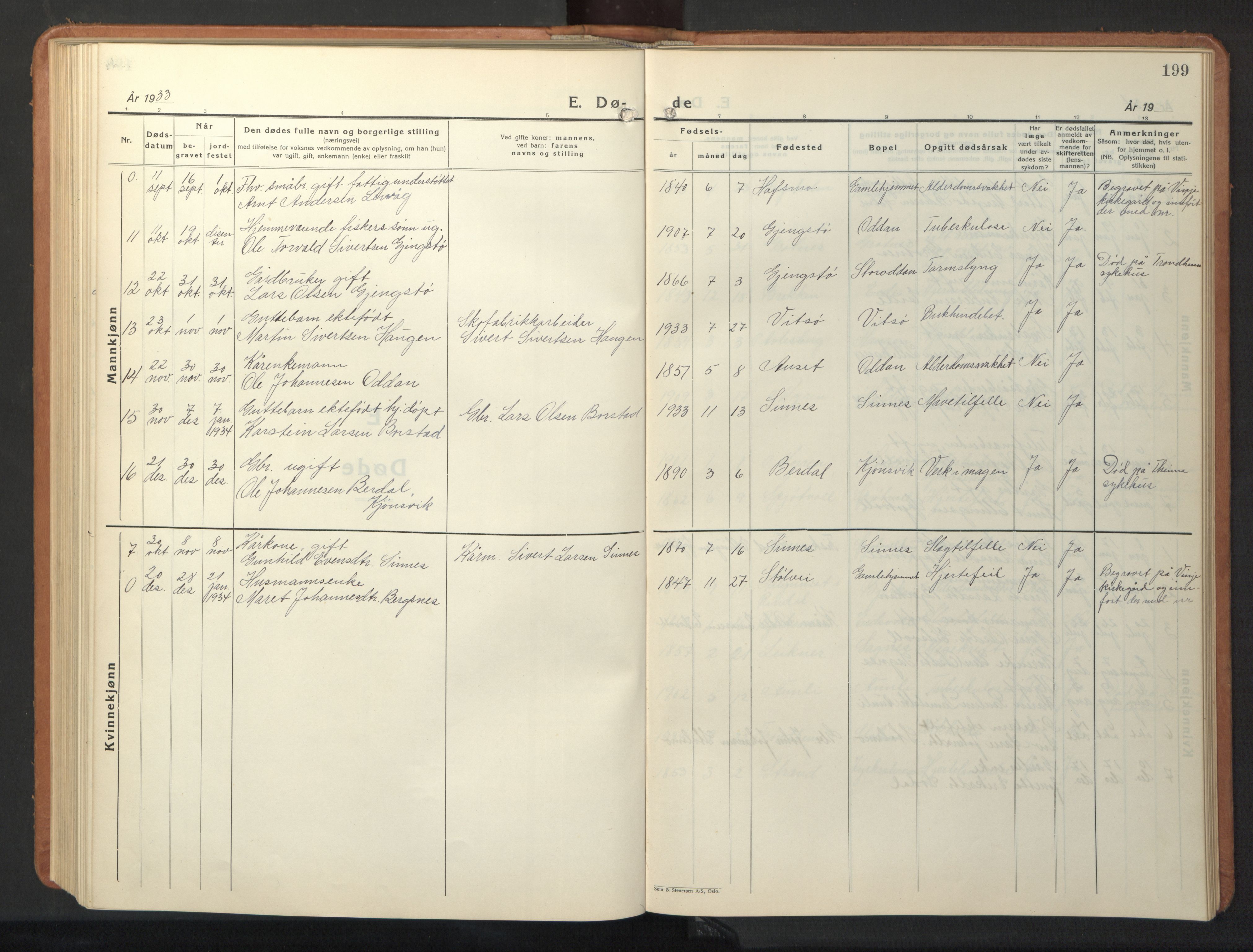 Ministerialprotokoller, klokkerbøker og fødselsregistre - Sør-Trøndelag, SAT/A-1456/630/L0508: Parish register (copy) no. 630C06, 1933-1950, p. 199