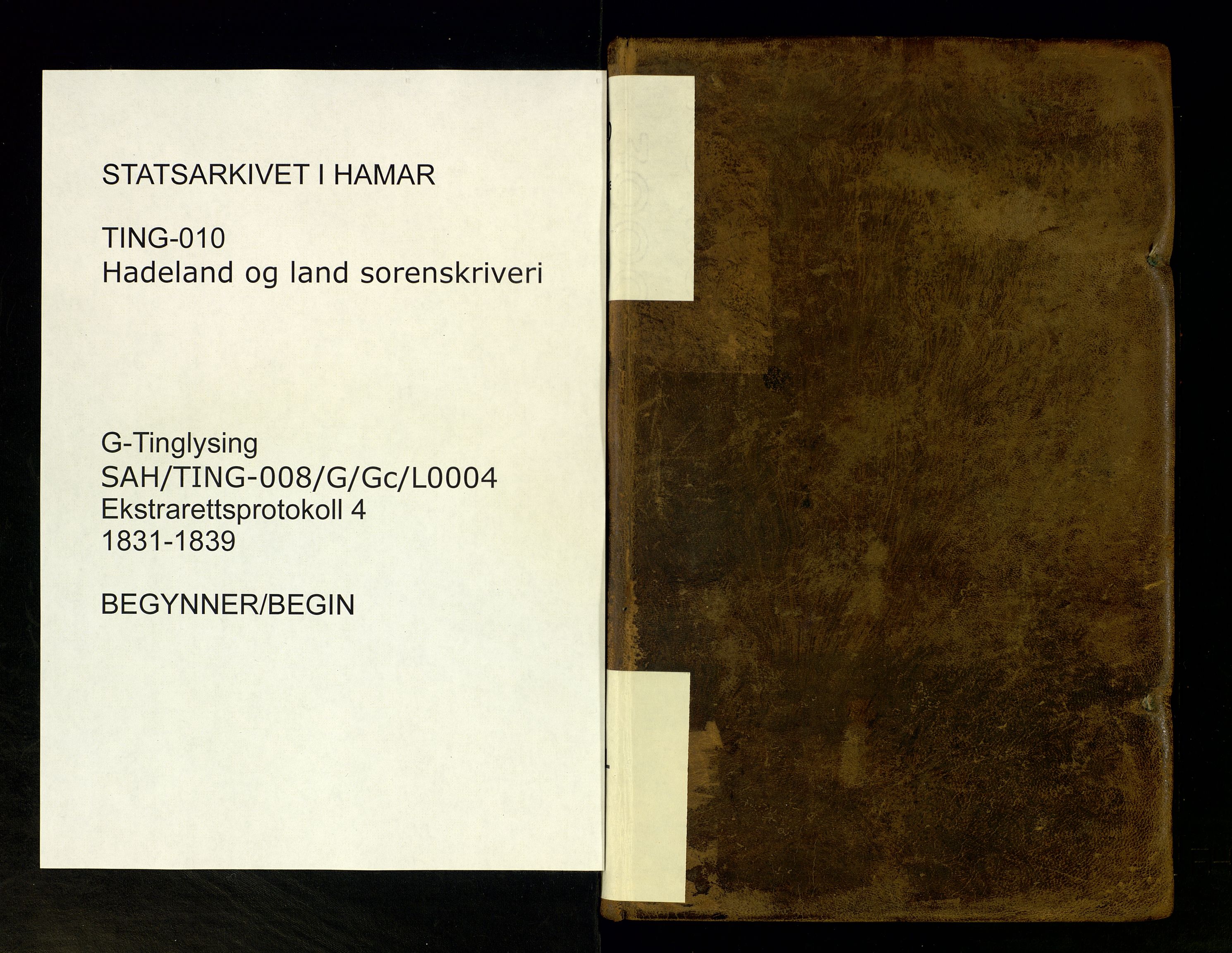 Hadeland og Land tingrett, SAH/TING-010/G/Gc/L0004: Ekstrarettsprotokoll, 1831-1839