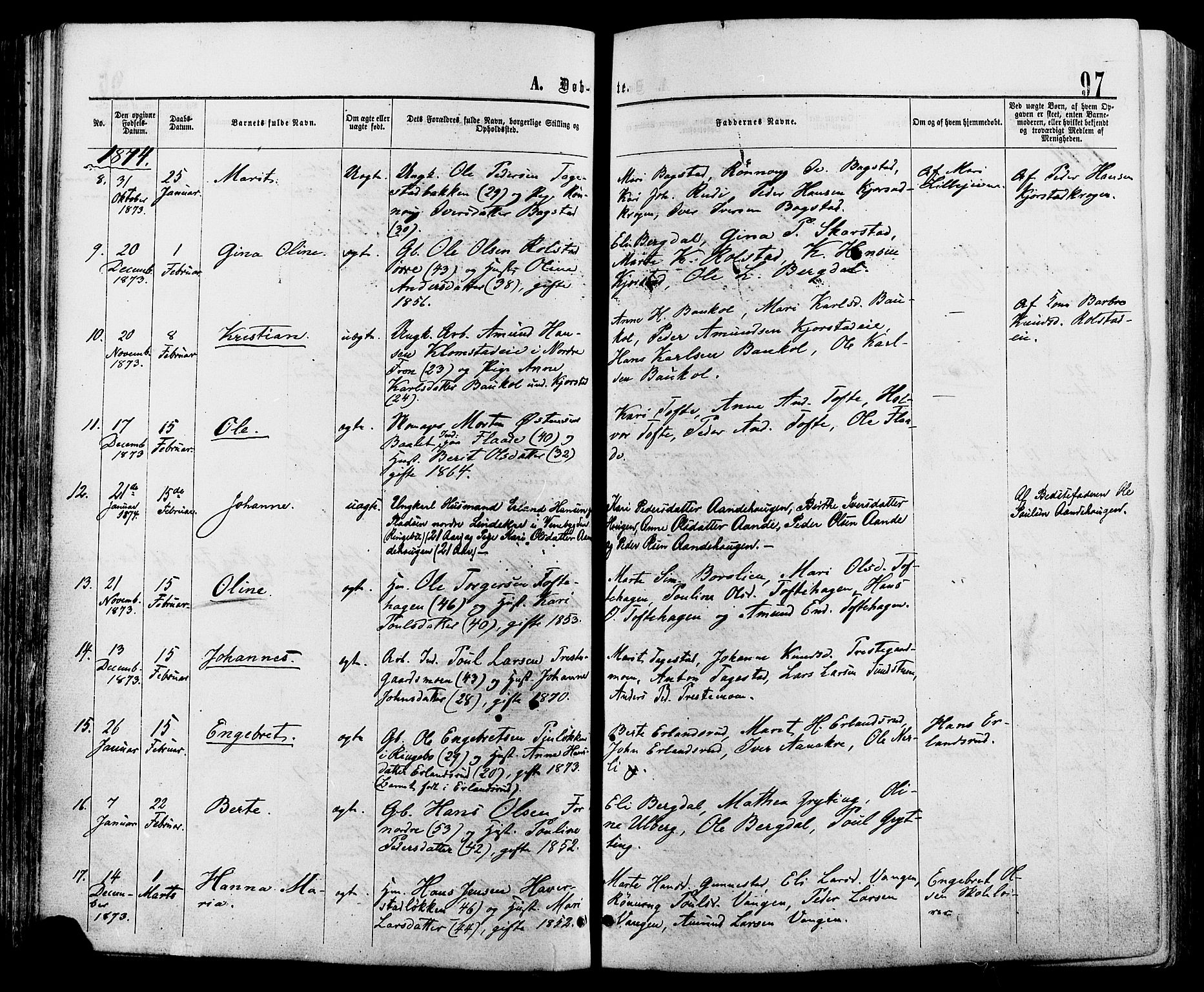 Sør-Fron prestekontor, SAH/PREST-010/H/Ha/Haa/L0002: Parish register (official) no. 2, 1864-1880, p. 97