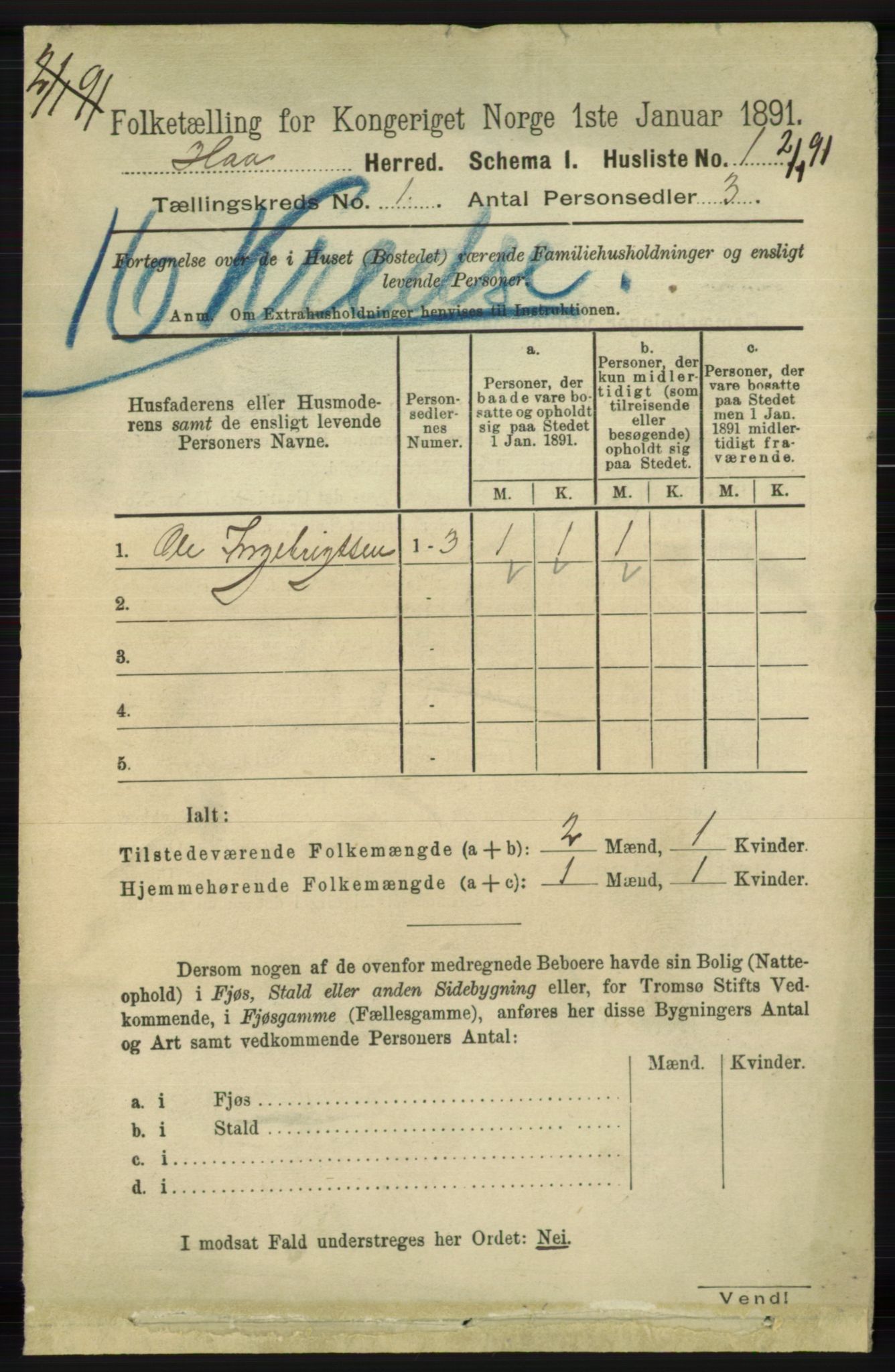 RA, 1891 census for 1119 Hå, 1891, p. 40