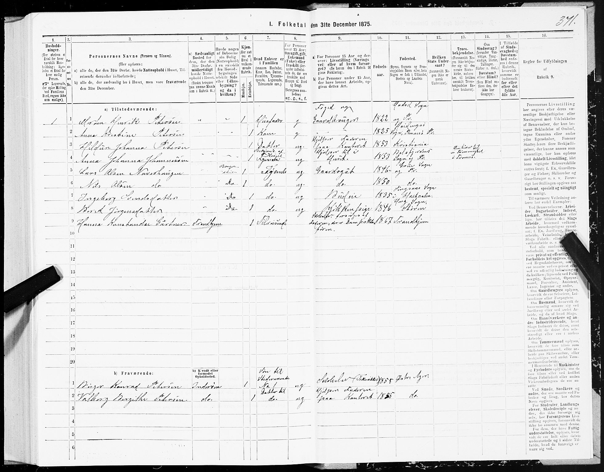 SAT, 1875 census for 1653P Melhus, 1875, p. 4371