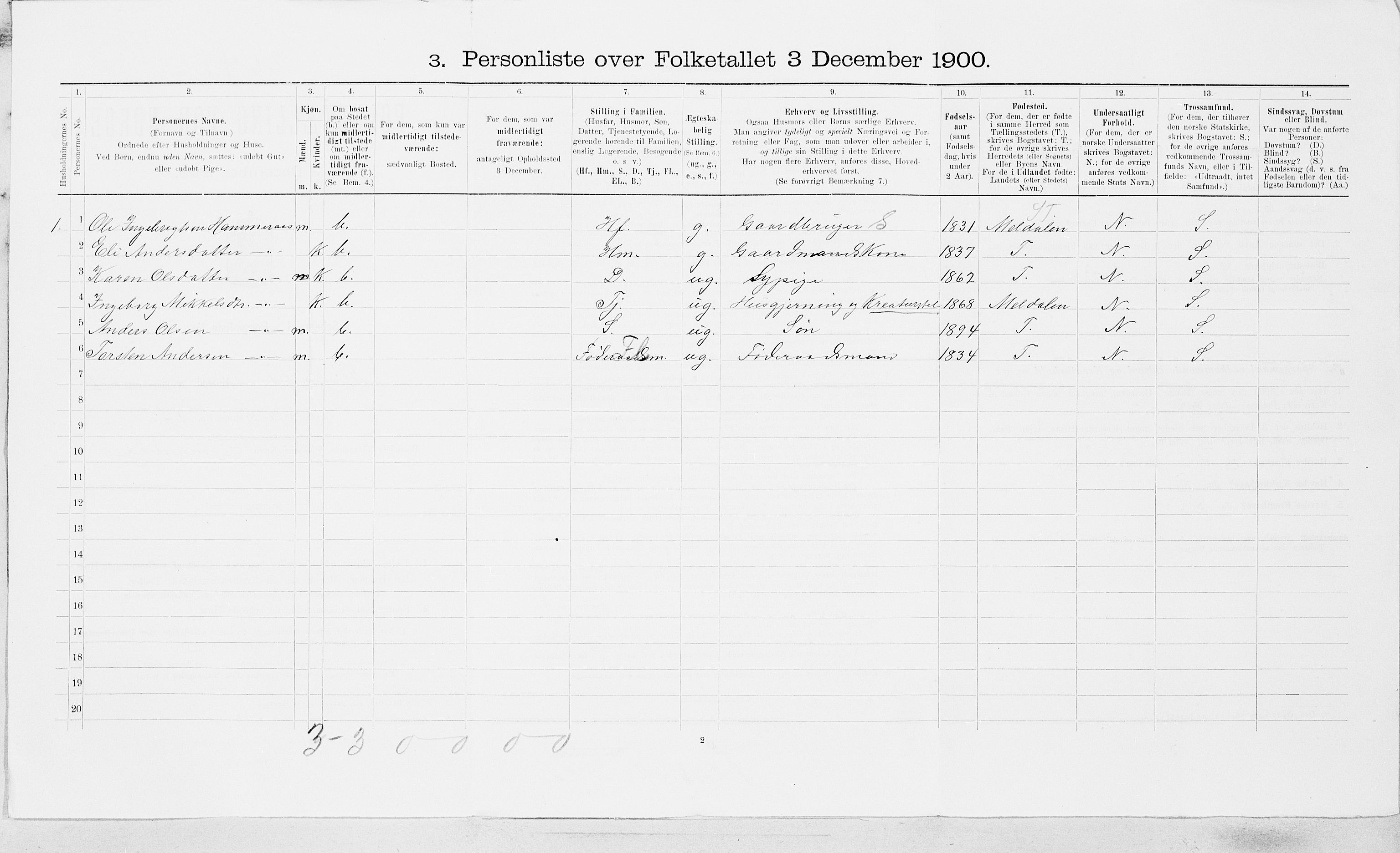 SAT, 1900 census for Hølonda, 1900, p. 11