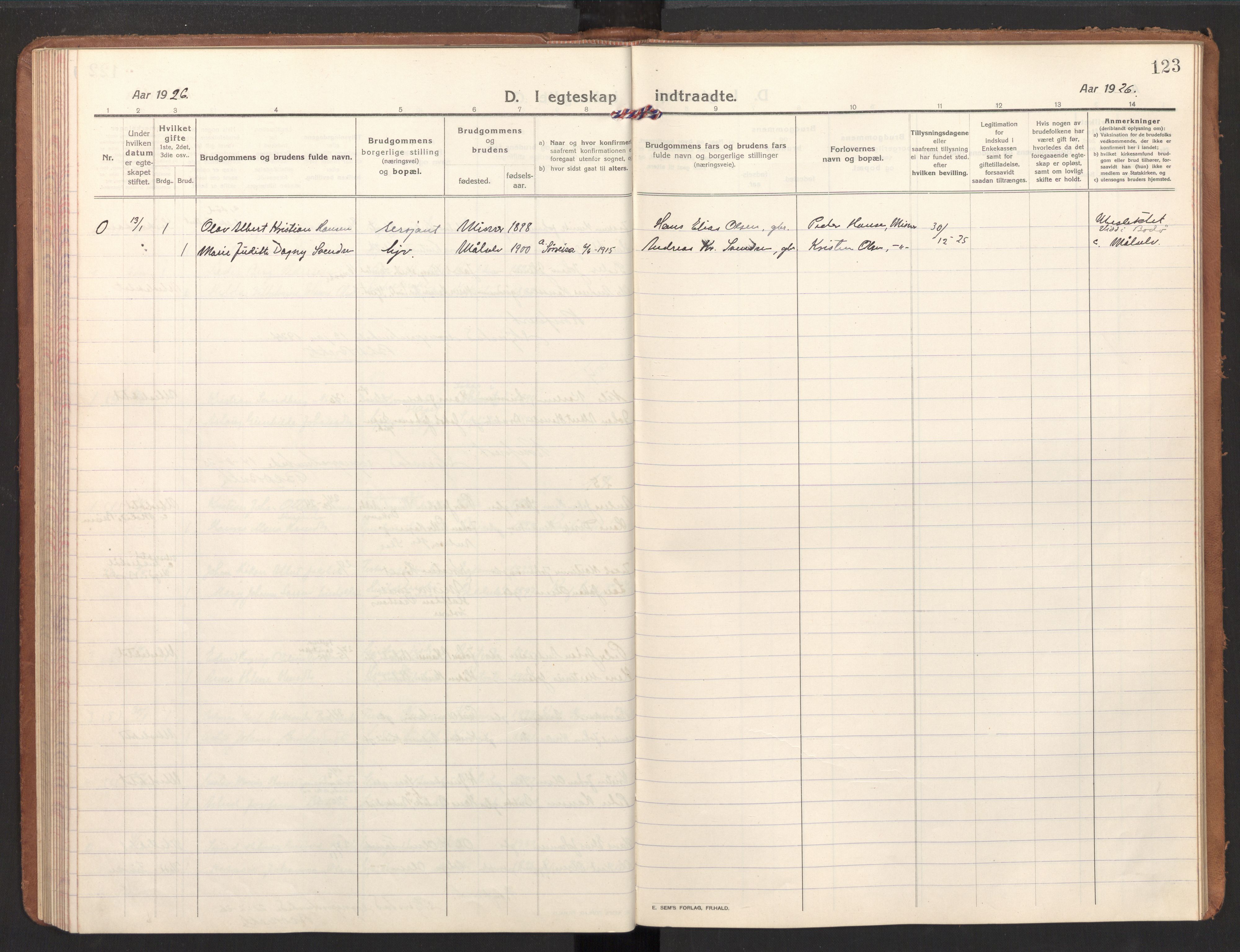 Ministerialprotokoller, klokkerbøker og fødselsregistre - Nordland, AV/SAT-A-1459/848/L0688: Parish register (official) no. 848A01, 1913-1935, p. 123