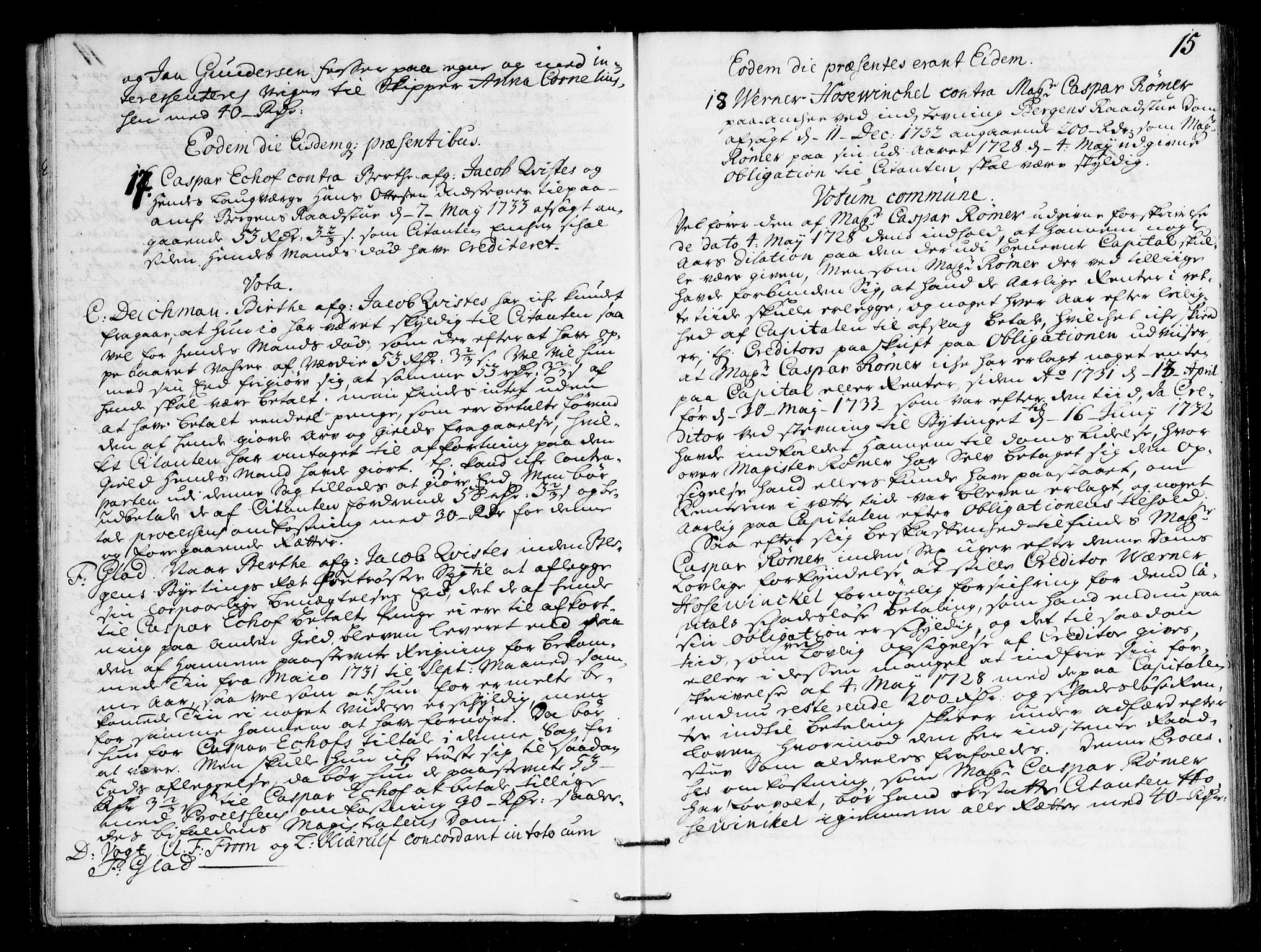 Overhoffretten 1667-1797, AV/RA-EA-2884/Ac/L0169: Voteringsprotokoll, 1734, p. 14b-15a