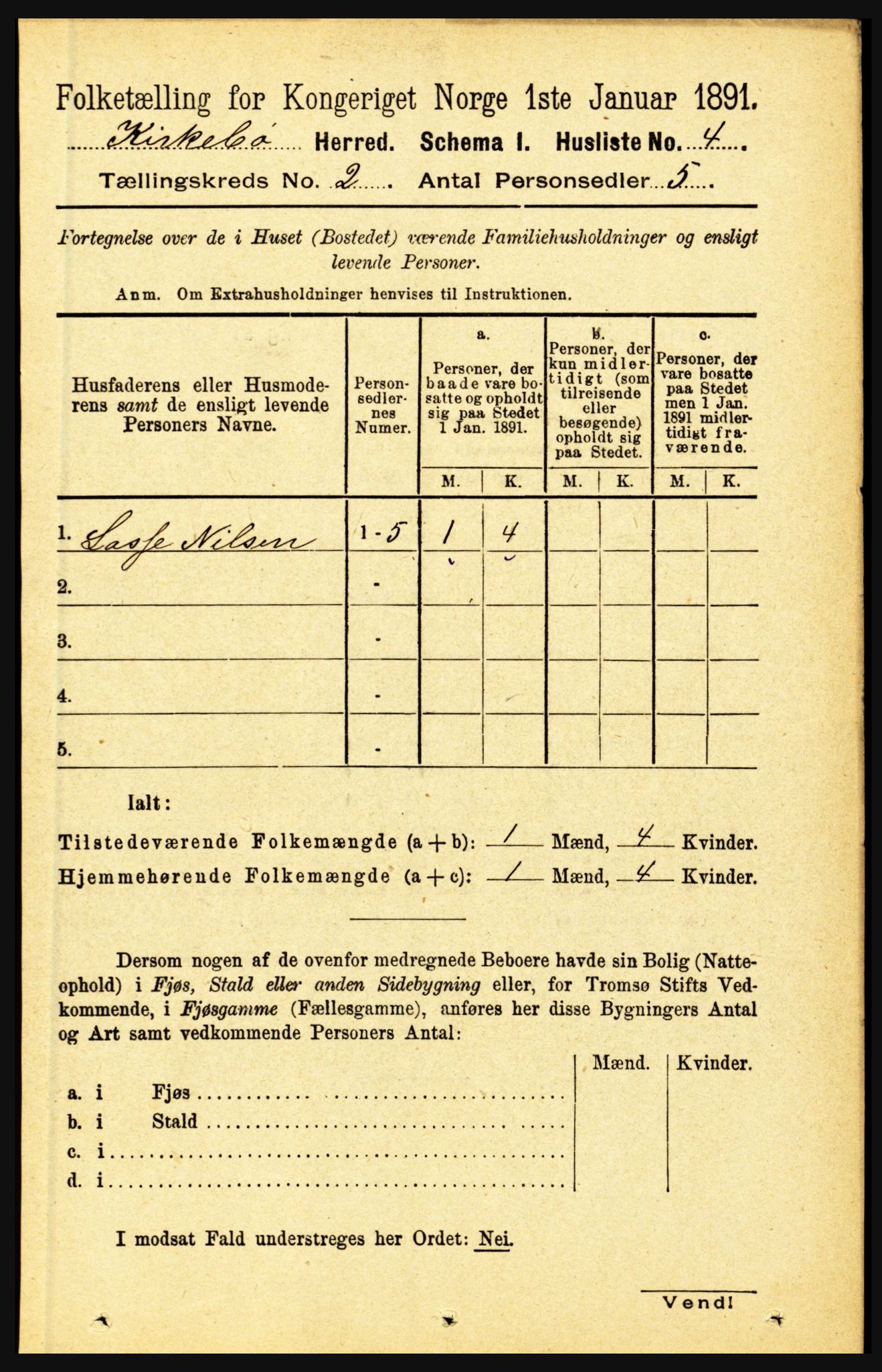 RA, 1891 census for 1416 Kyrkjebø, 1891, p. 285