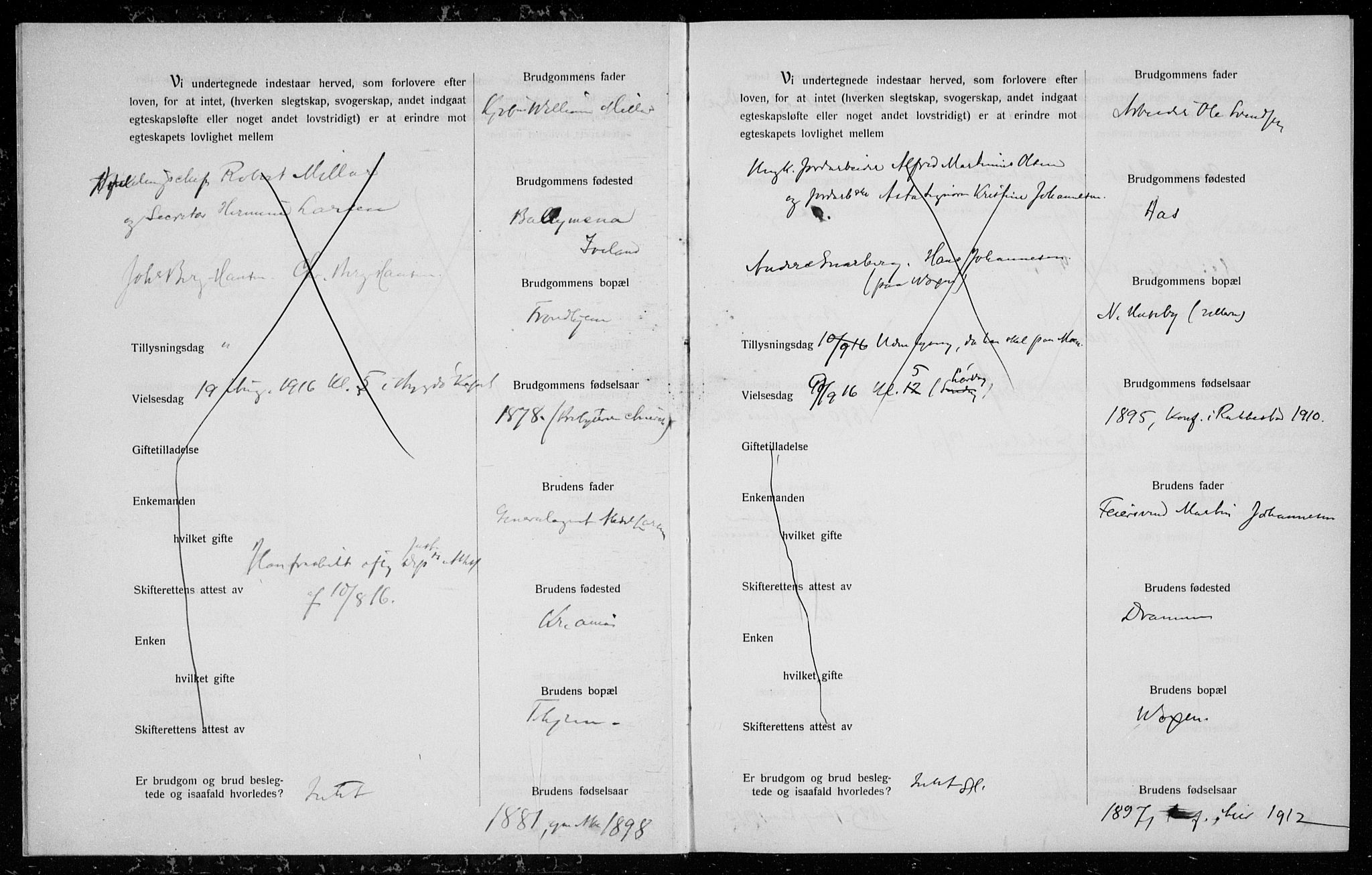 Ullern prestekontor Kirkebøker, AV/SAO-A-10740/H/L0002: Banns register no. 2, 1916-1917