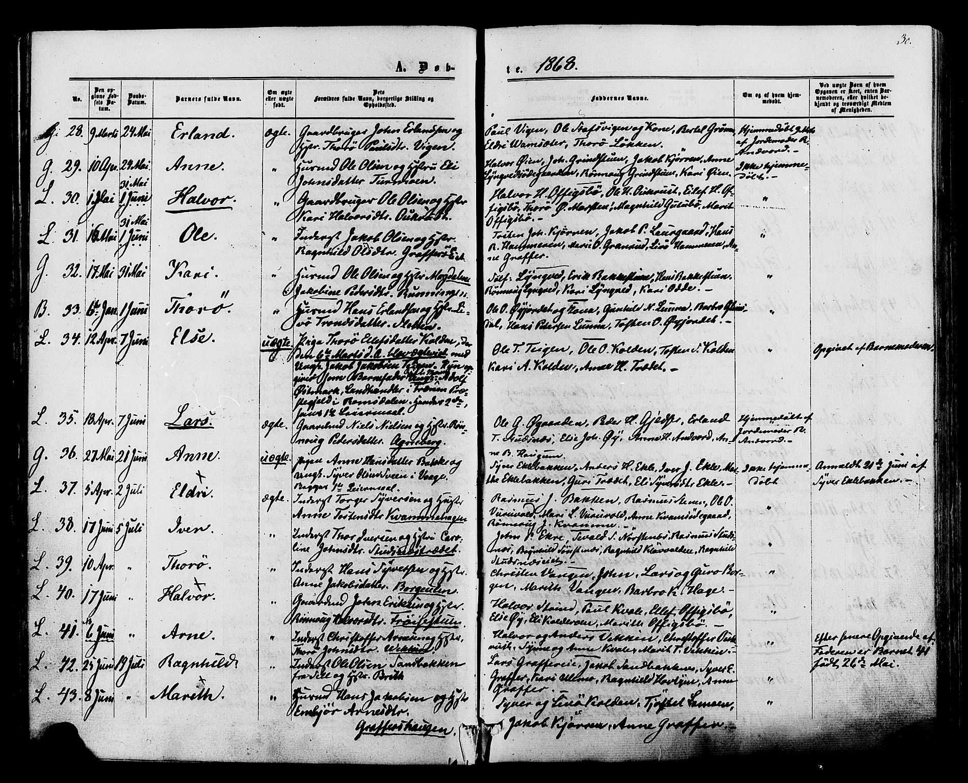 Lom prestekontor, AV/SAH-PREST-070/K/L0007: Parish register (official) no. 7, 1863-1884, p. 30