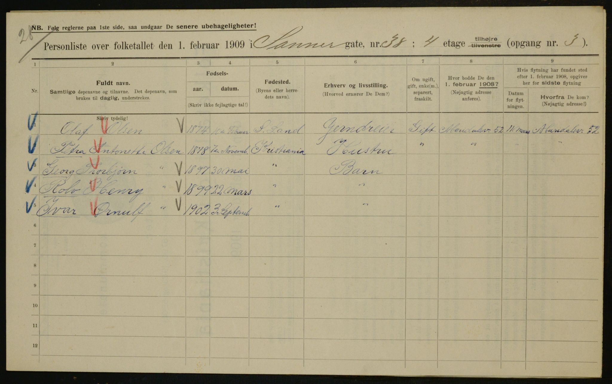 OBA, Municipal Census 1909 for Kristiania, 1909, p. 80982