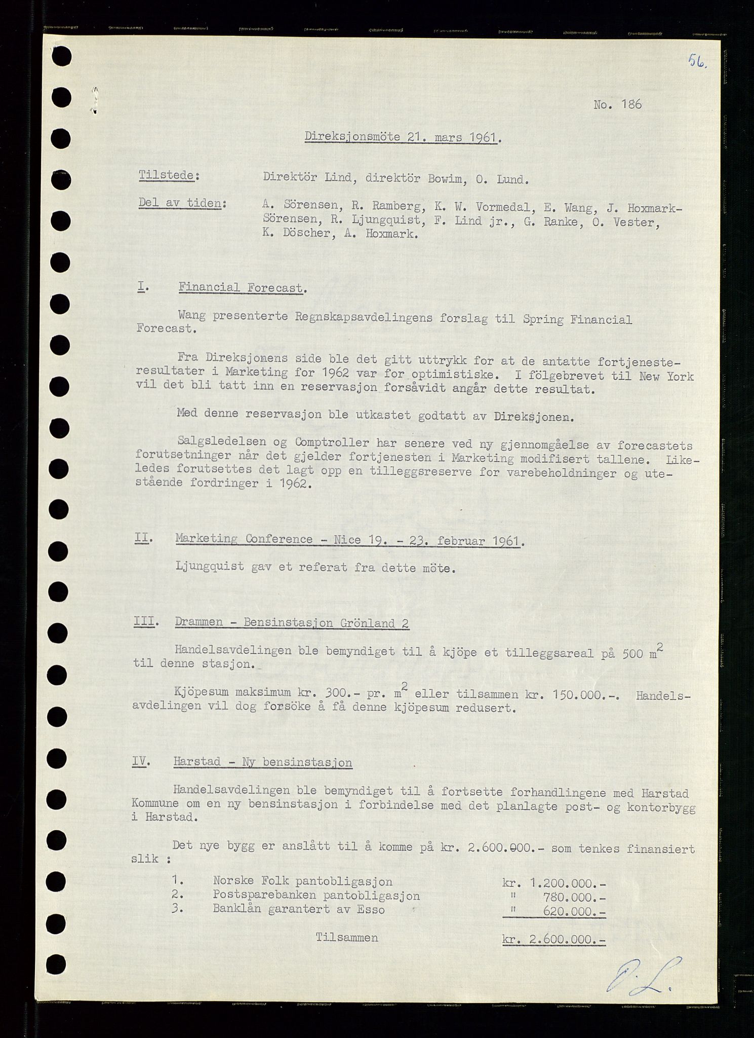 Pa 0982 - Esso Norge A/S, AV/SAST-A-100448/A/Aa/L0001/0002: Den administrerende direksjon Board minutes (styrereferater) / Den administrerende direksjon Board minutes (styrereferater), 1960-1961, p. 103