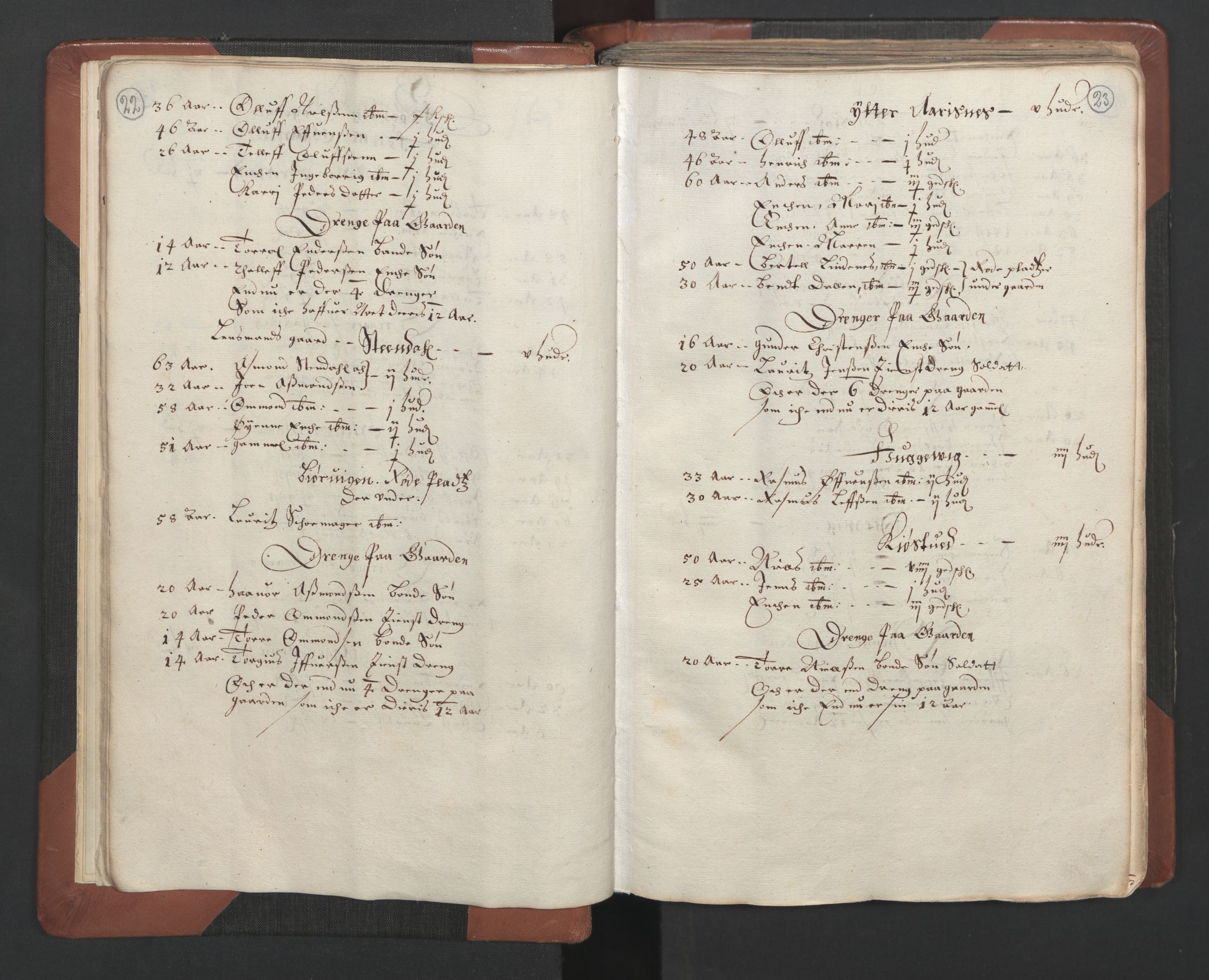 RA, Bailiff's Census 1664-1666, no. 7: Nedenes fogderi, 1664-1666, p. 22-23