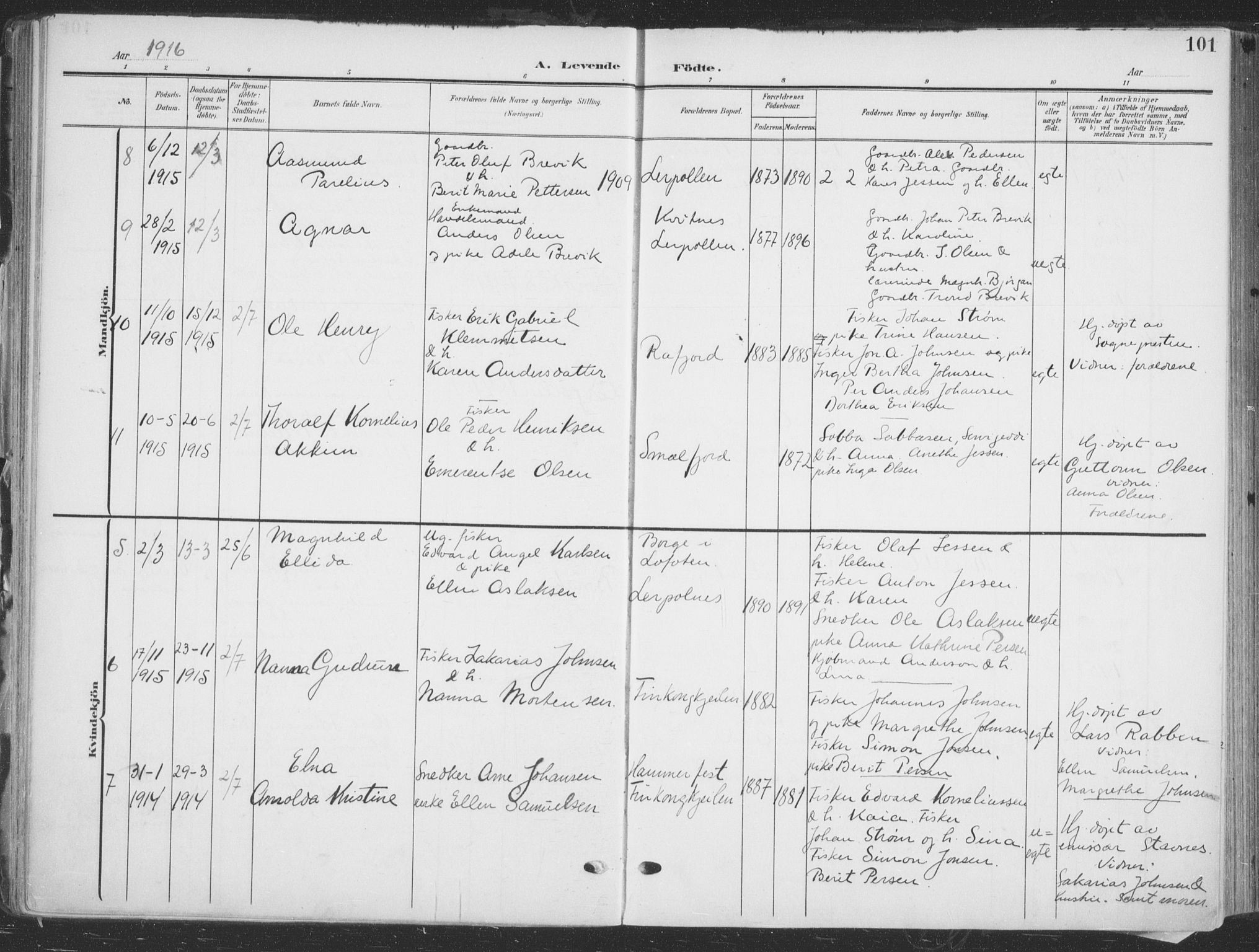 Tana sokneprestkontor, SATØ/S-1334/H/Ha/L0007kirke: Parish register (official) no. 7, 1904-1918, p. 101
