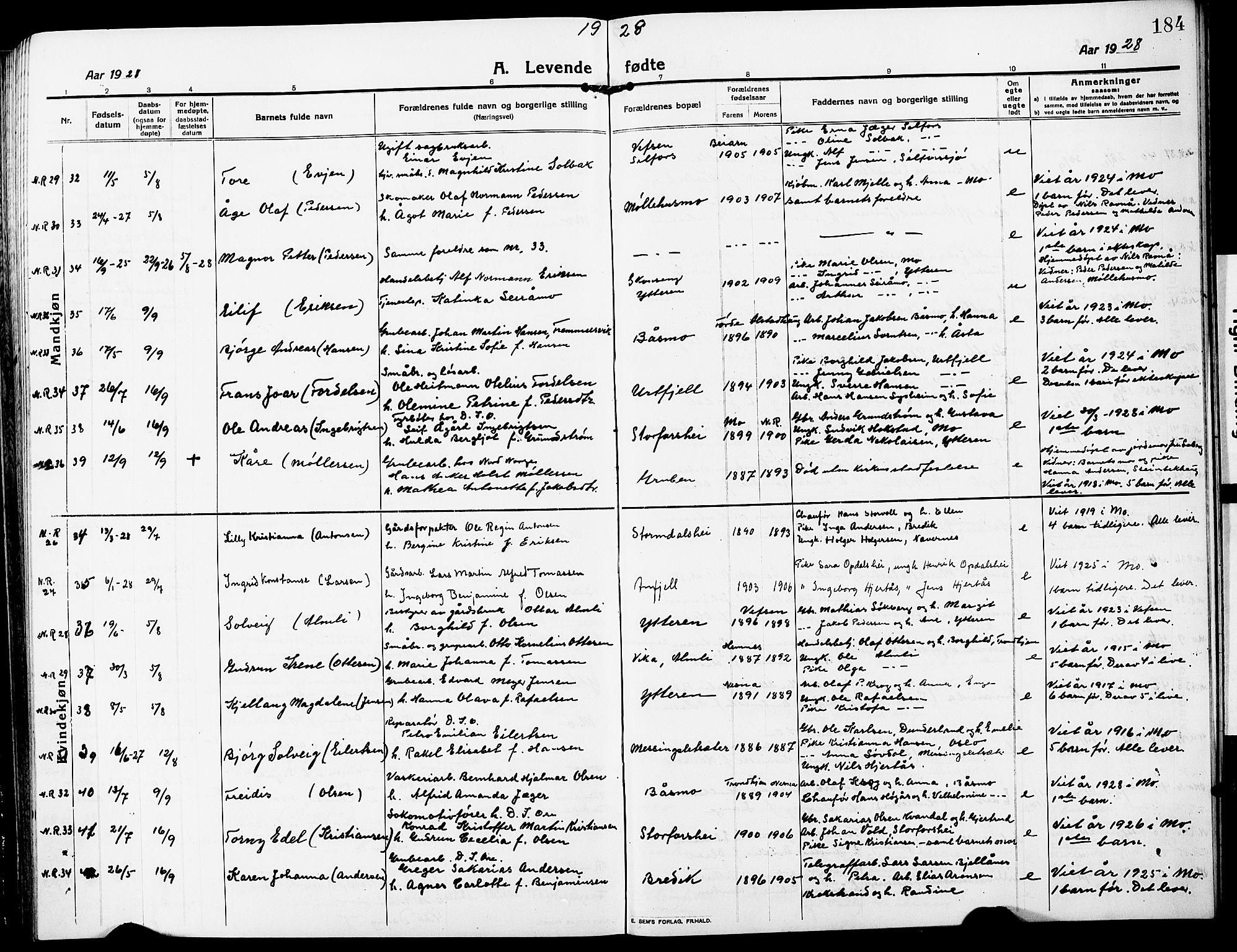 Ministerialprotokoller, klokkerbøker og fødselsregistre - Nordland, AV/SAT-A-1459/827/L0423: Parish register (copy) no. 827C12, 1912-1930, p. 184