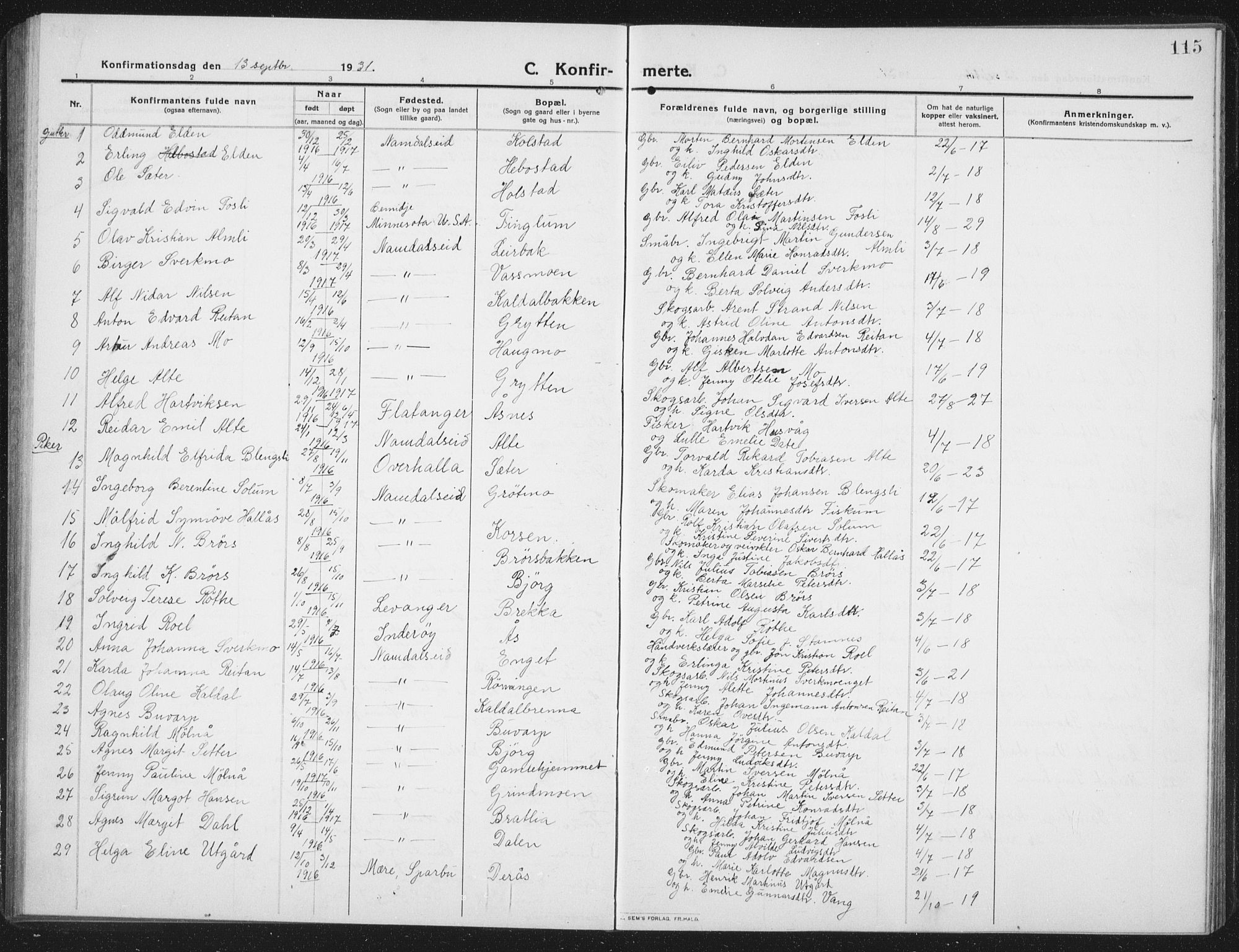 Ministerialprotokoller, klokkerbøker og fødselsregistre - Nord-Trøndelag, SAT/A-1458/742/L0413: Parish register (copy) no. 742C04, 1911-1938, p. 115