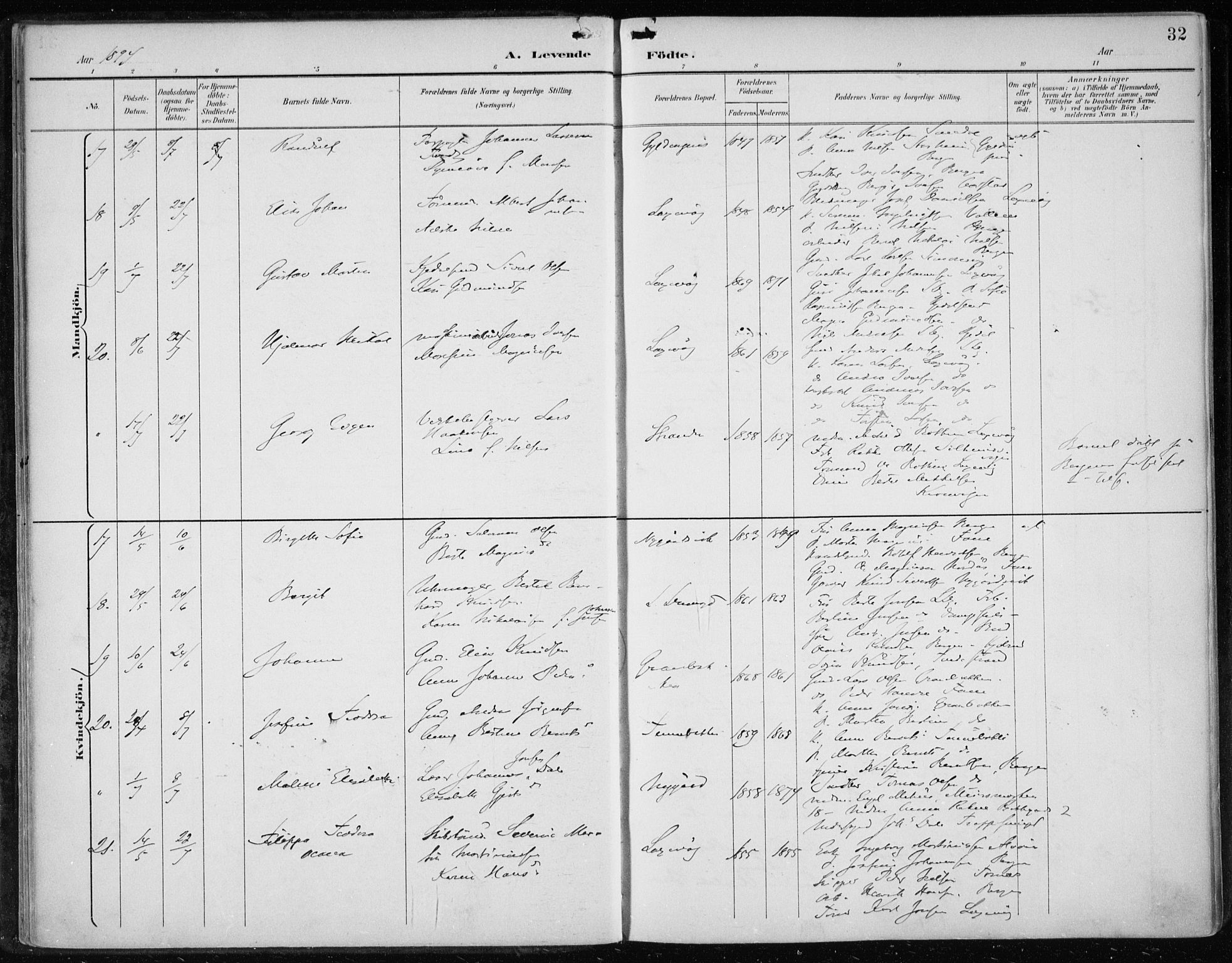 Askøy Sokneprestembete, AV/SAB-A-74101/H/Ha/Haa/Haae/L0003: Parish register (official) no. E 3, 1891-1903, p. 32
