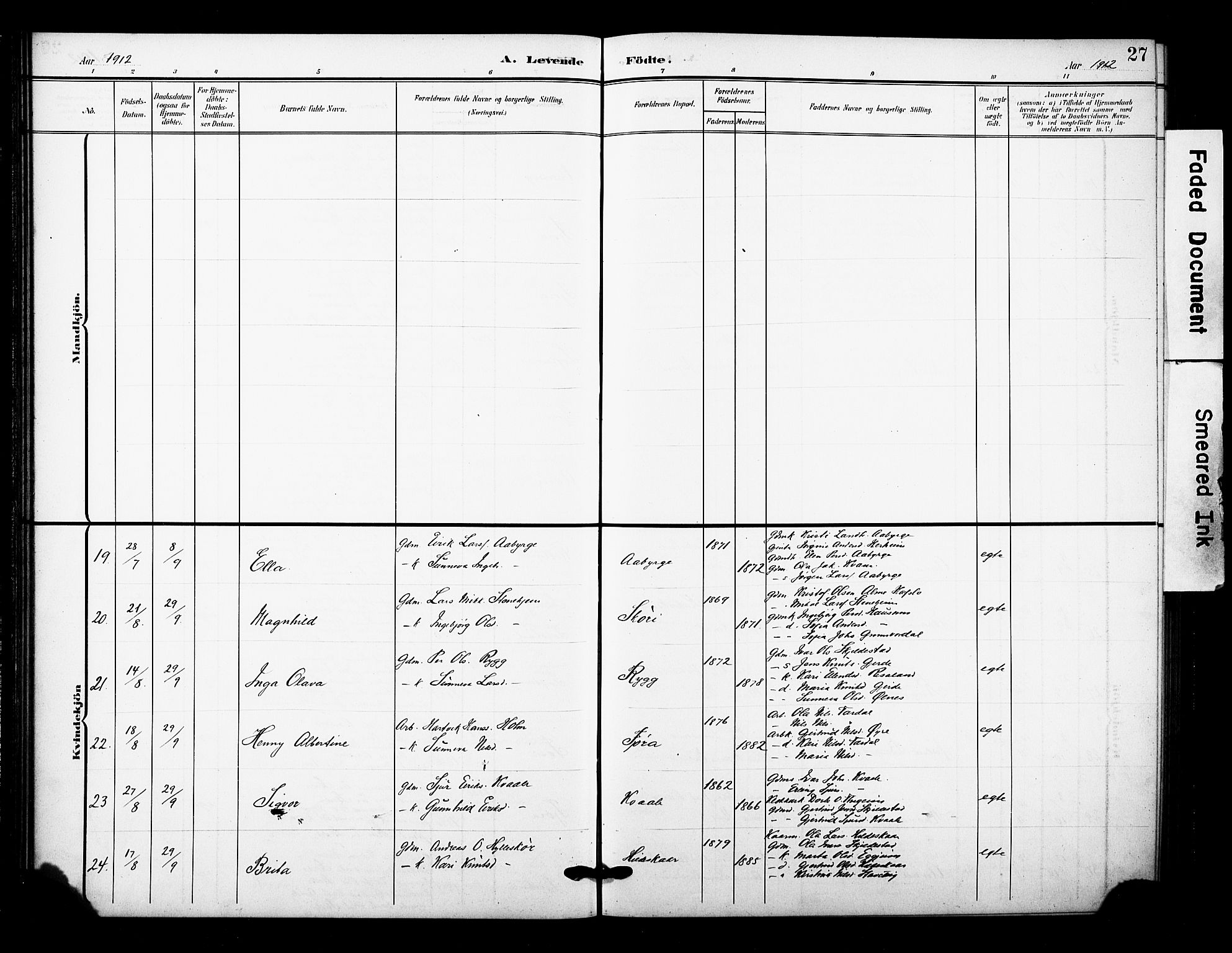 Sogndal sokneprestembete, AV/SAB-A-81301/H/Hab/Haba/L0002: Parish register (copy) no. A 2, 1908-1924, p. 27