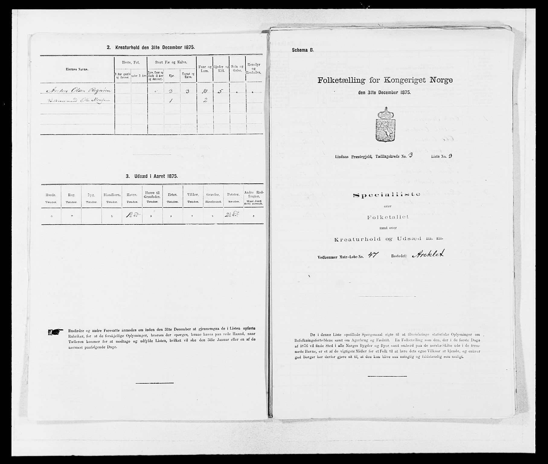 SAB, 1875 census for 1263P Lindås, 1875, p. 234