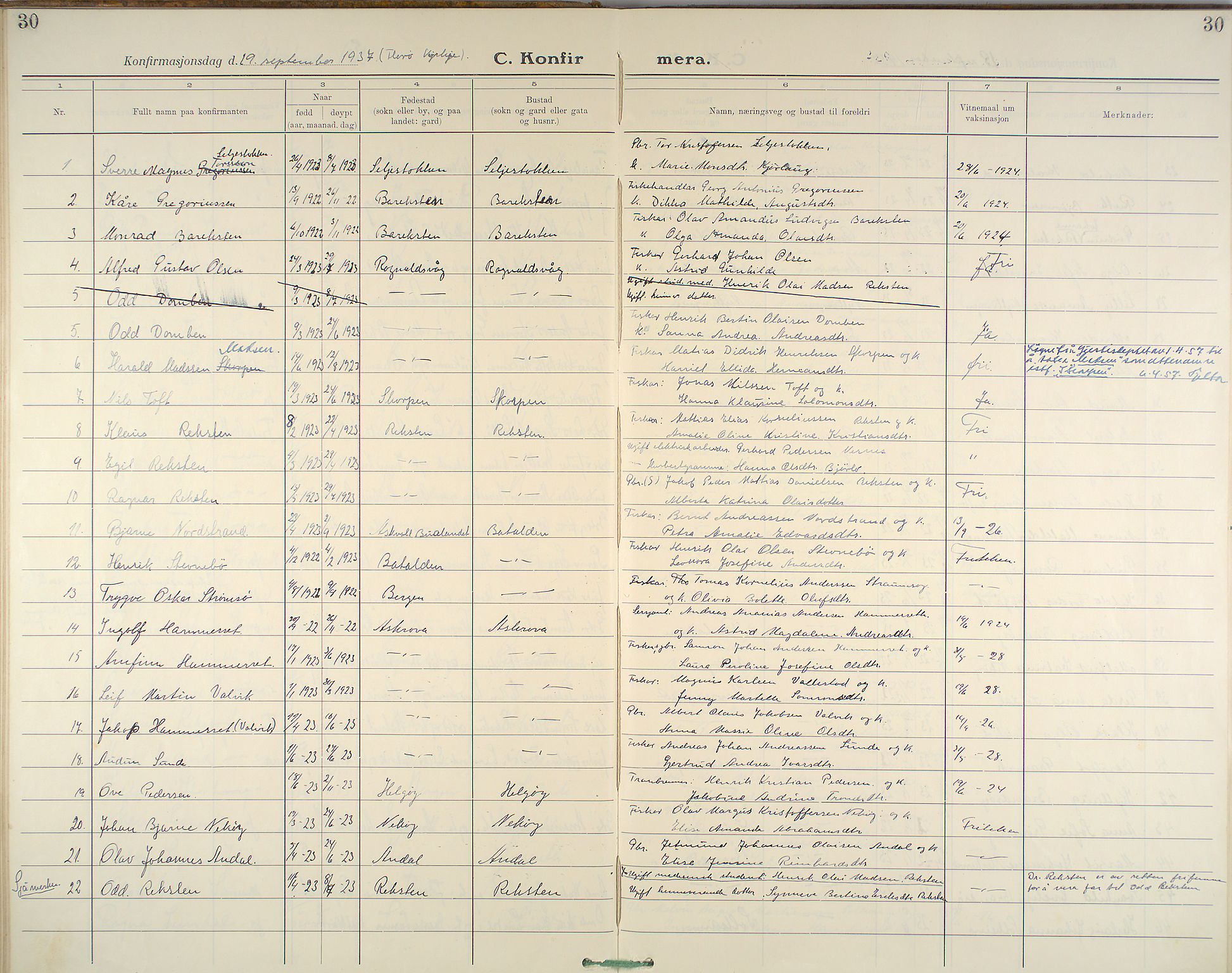 Kinn sokneprestembete, AV/SAB-A-80801/H/Haa/Haab/L0007: Parish register (official) no. B 7, 1926-1964, p. 30