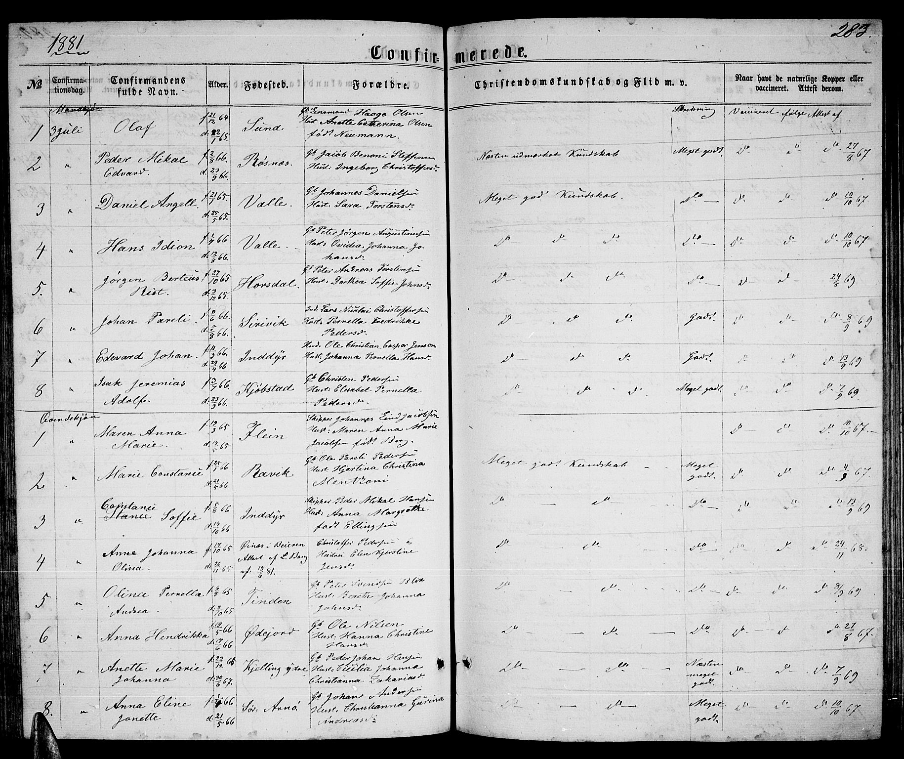 Ministerialprotokoller, klokkerbøker og fødselsregistre - Nordland, AV/SAT-A-1459/805/L0107: Parish register (copy) no. 805C03, 1862-1885, p. 283