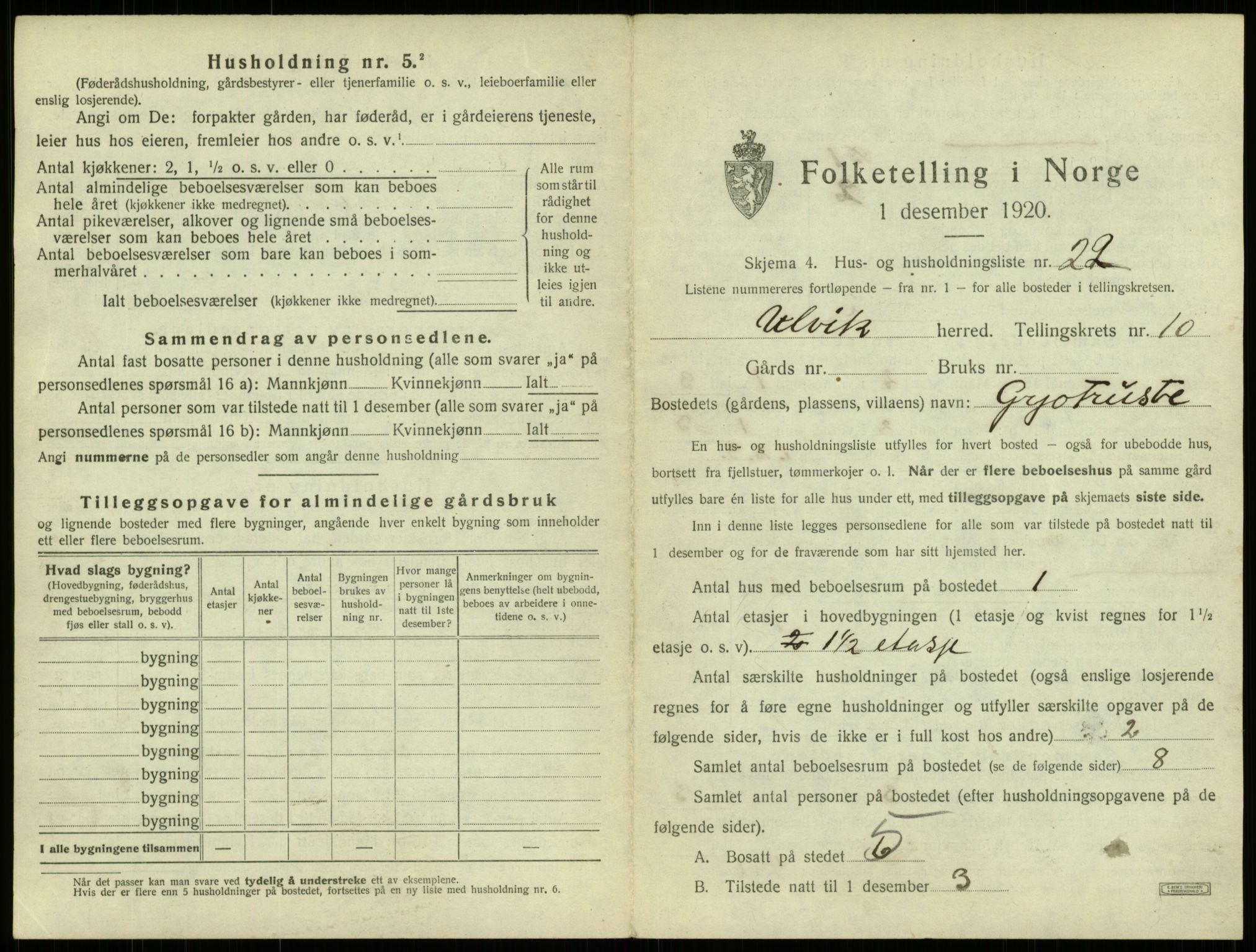 SAB, 1920 census for Ulvik, 1920, p. 83