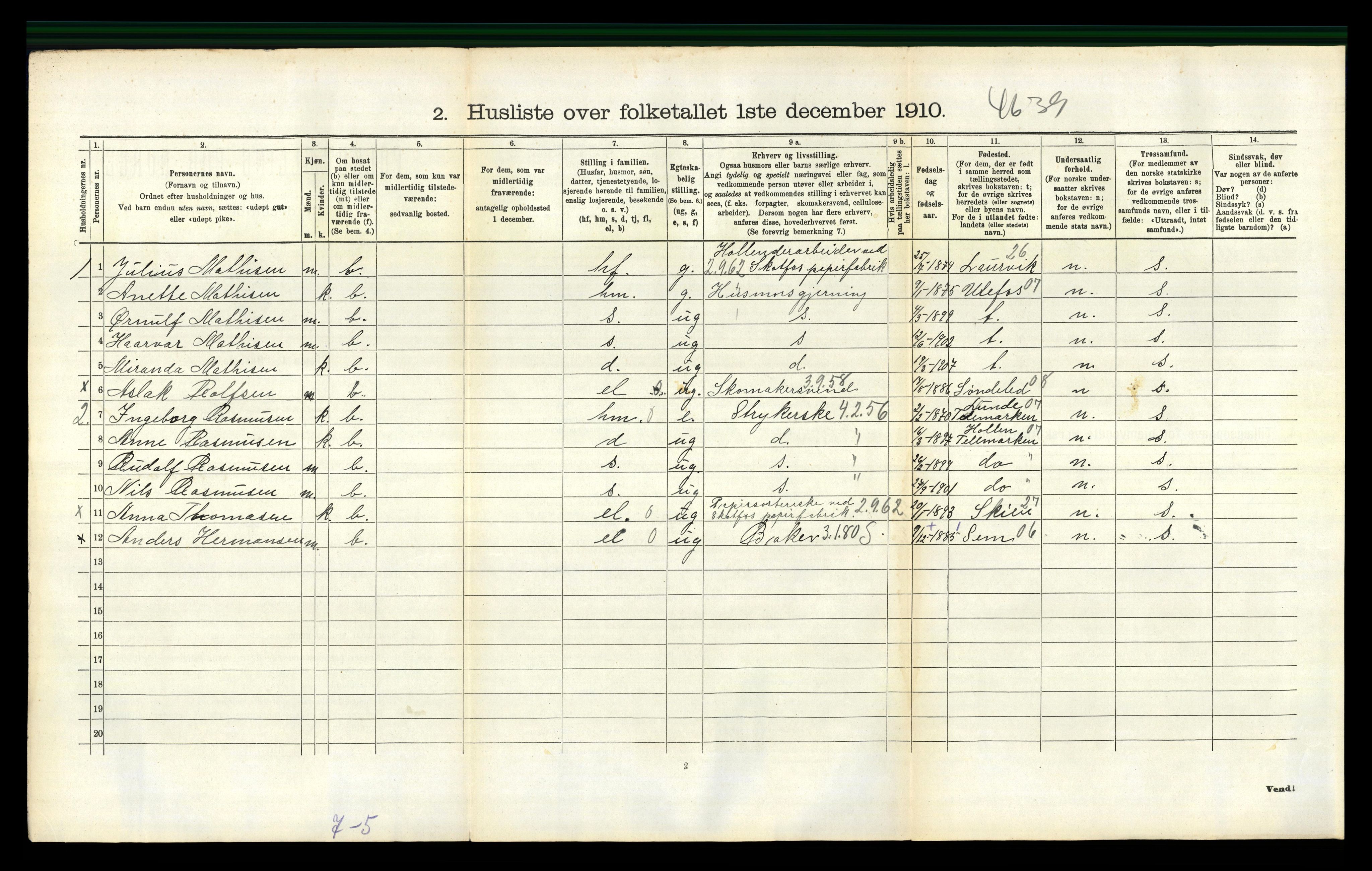 RA, 1910 census for Solum, 1910, p. 512