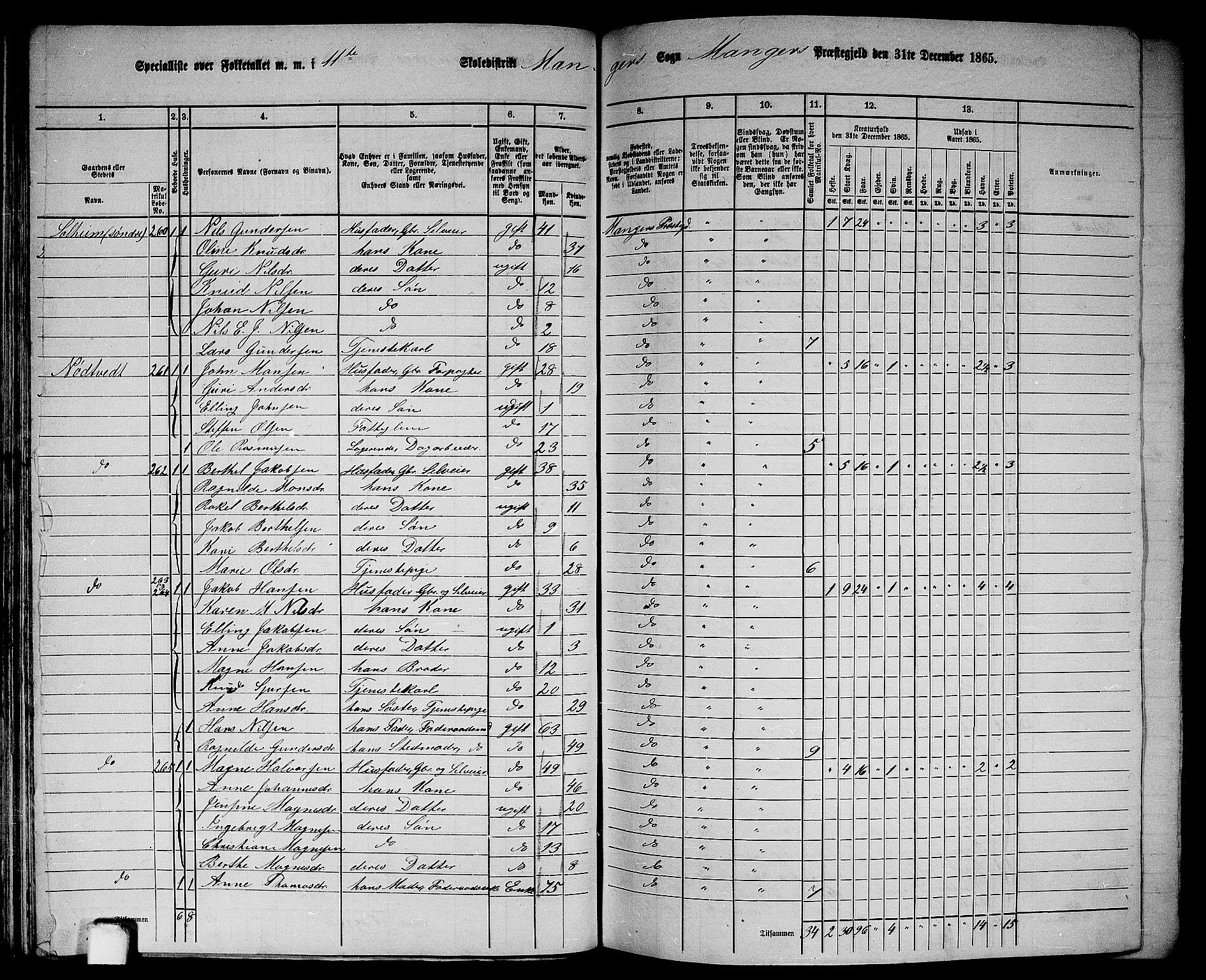 RA, 1865 census for Manger, 1865, p. 62