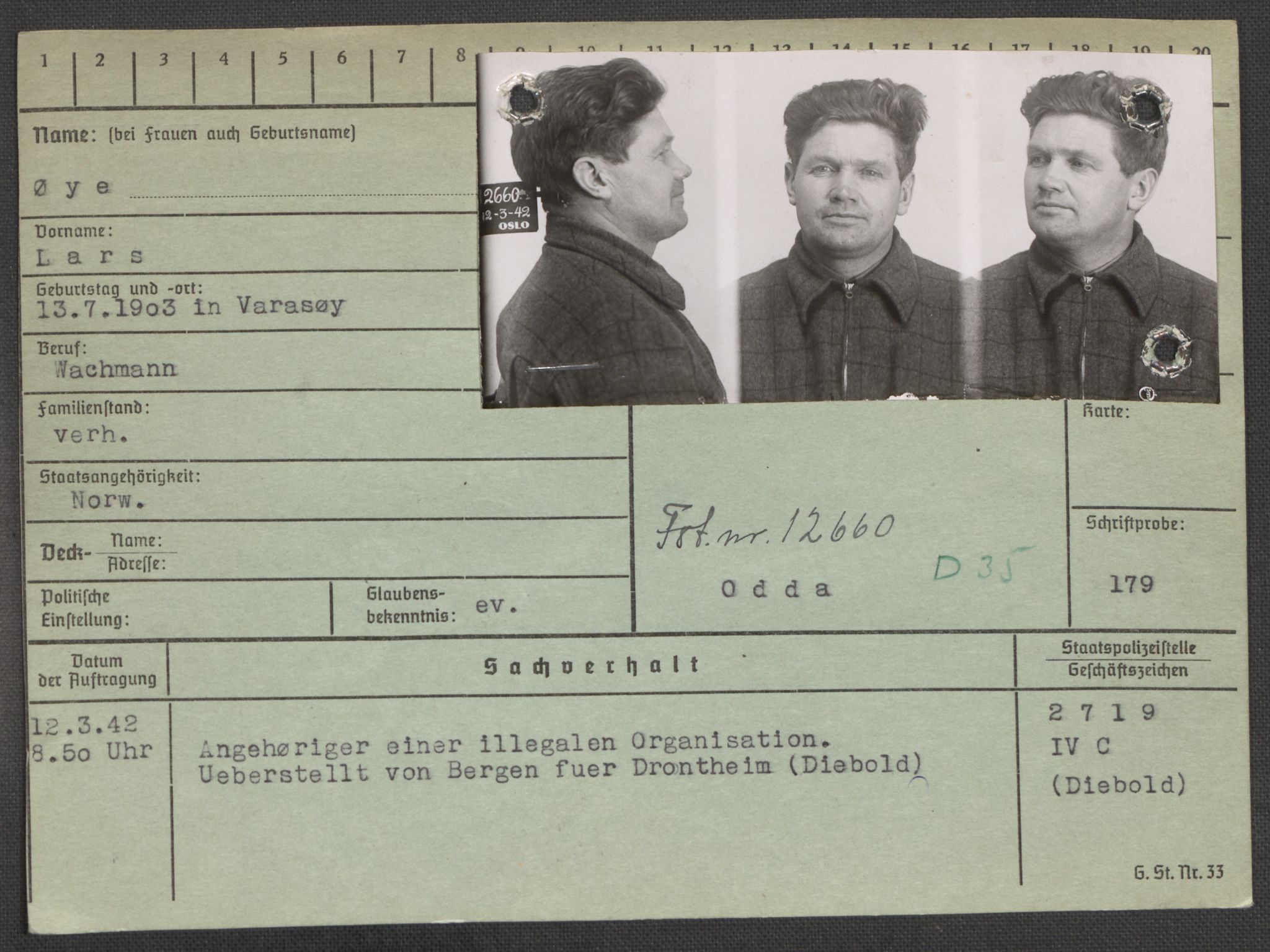 Befehlshaber der Sicherheitspolizei und des SD, RA/RAFA-5969/E/Ea/Eaa/L0010: Register over norske fanger i Møllergata 19: Sø-Å, 1940-1945, p. 1362