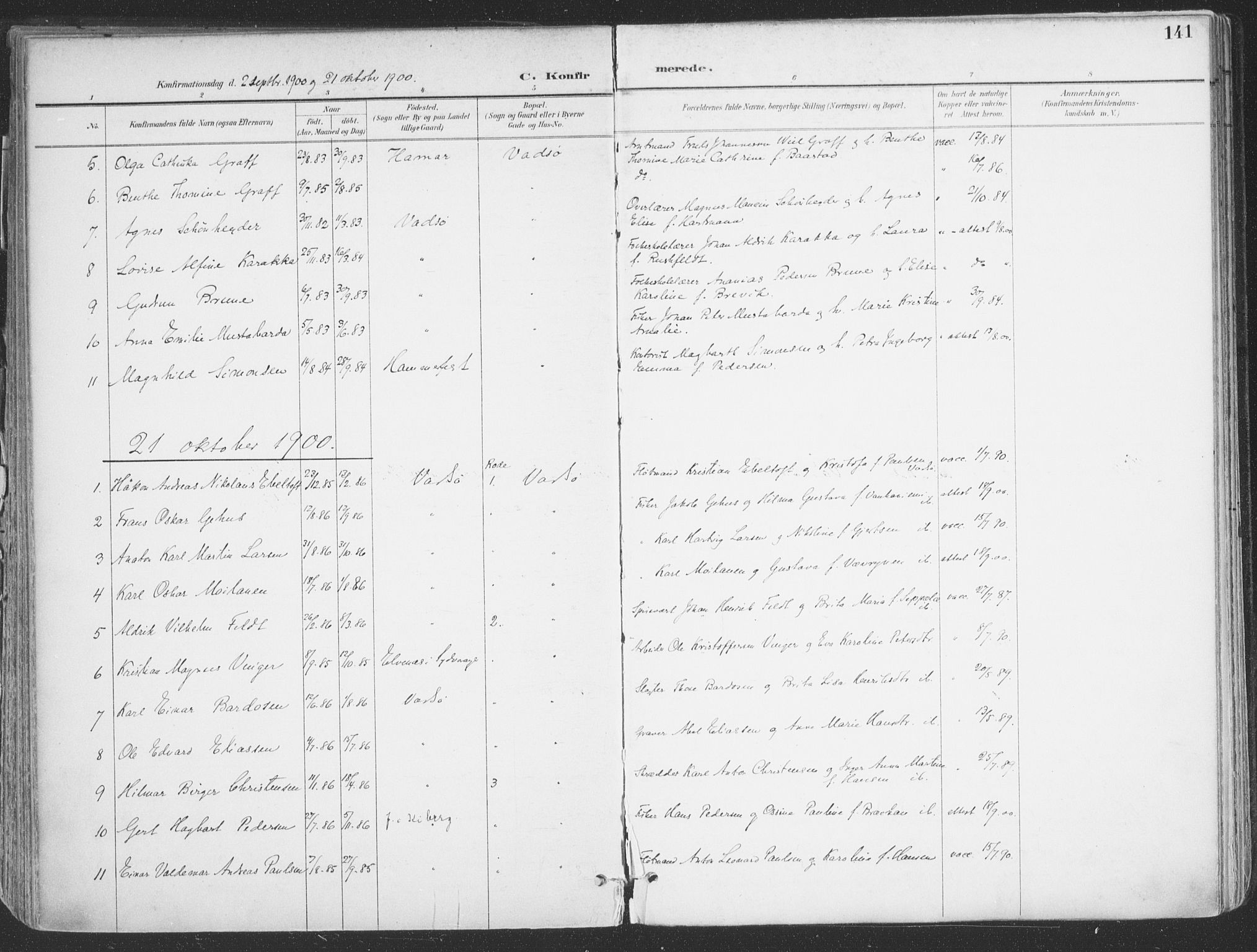 Vadsø sokneprestkontor, SATØ/S-1325/H/Ha/L0007kirke: Parish register (official) no. 7, 1896-1916, p. 141