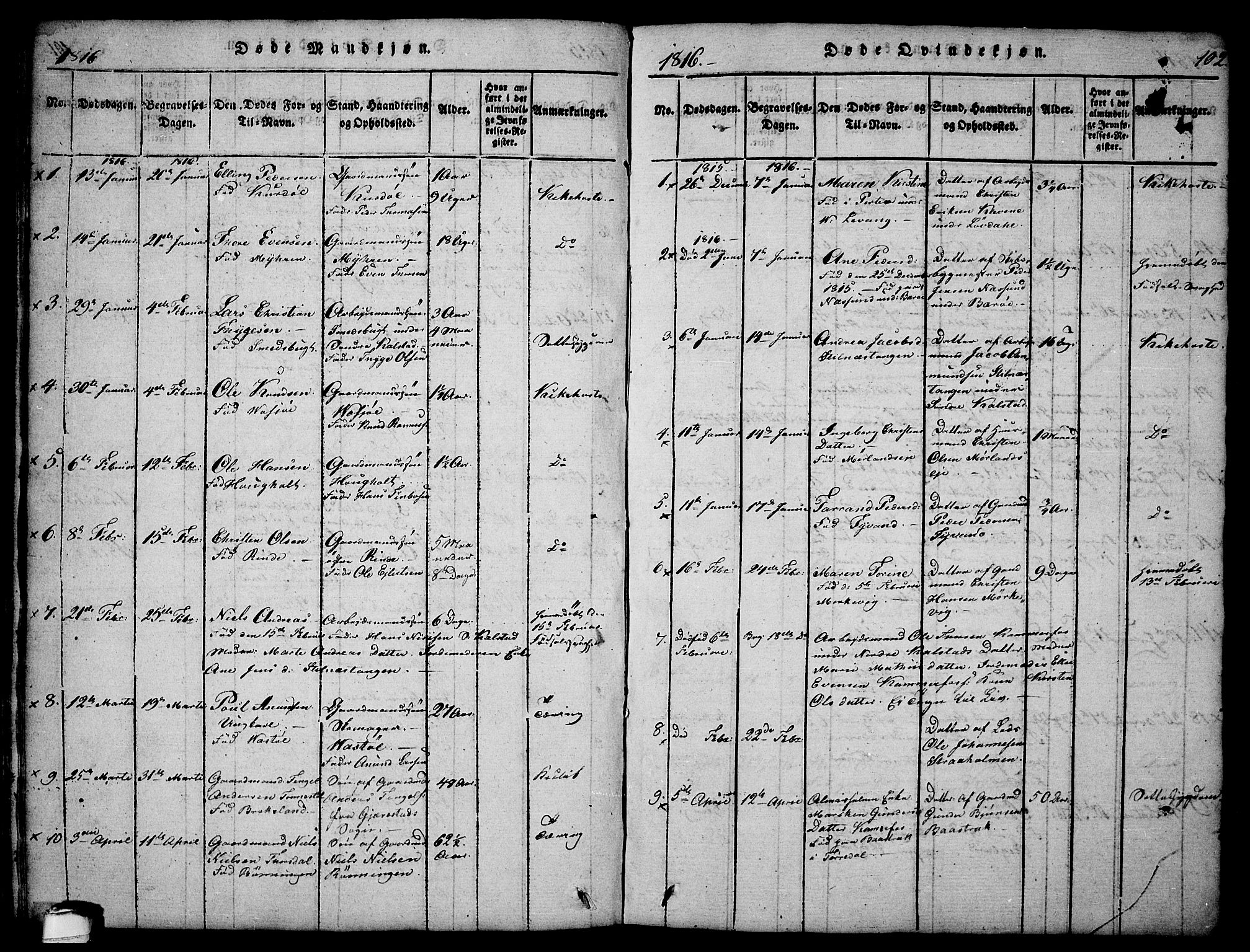 Sannidal kirkebøker, AV/SAKO-A-296/F/Fa/L0004: Parish register (official) no. 4, 1814-1829, p. 102