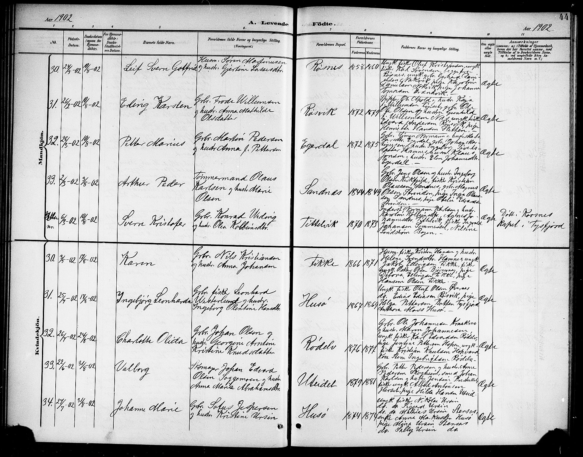 Ministerialprotokoller, klokkerbøker og fødselsregistre - Nordland, AV/SAT-A-1459/859/L0860: Parish register (copy) no. 859C06, 1899-1909, p. 44