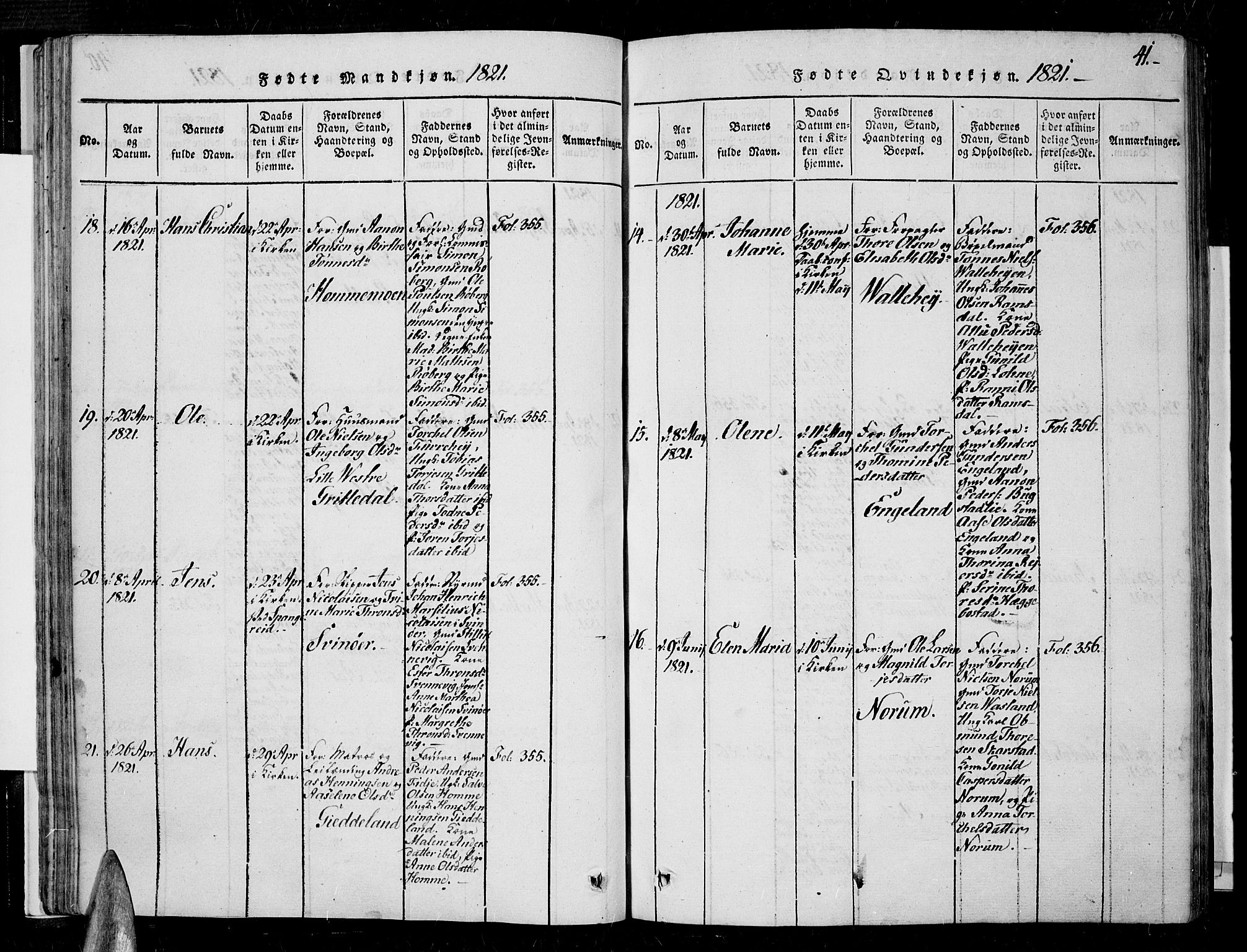 Sør-Audnedal sokneprestkontor, AV/SAK-1111-0039/F/Fa/Fab/L0005: Parish register (official) no. A 5, 1816-1830, p. 41