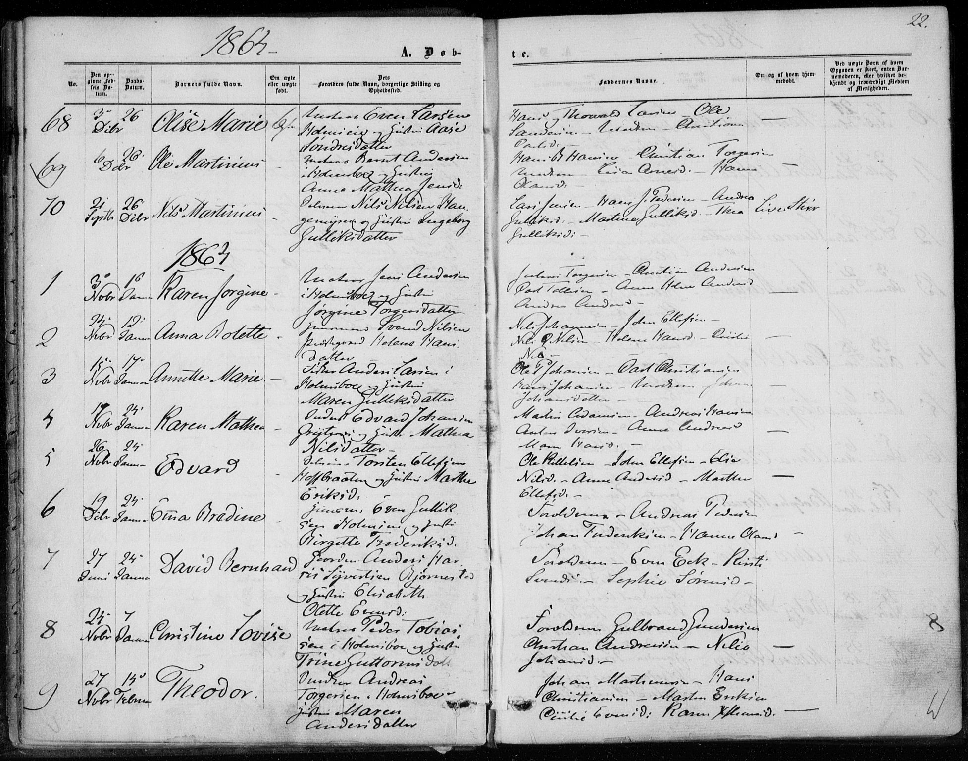 Hurum kirkebøker, SAKO/A-229/F/Fa/L0012: Parish register (official) no. 12, 1861-1875, p. 22