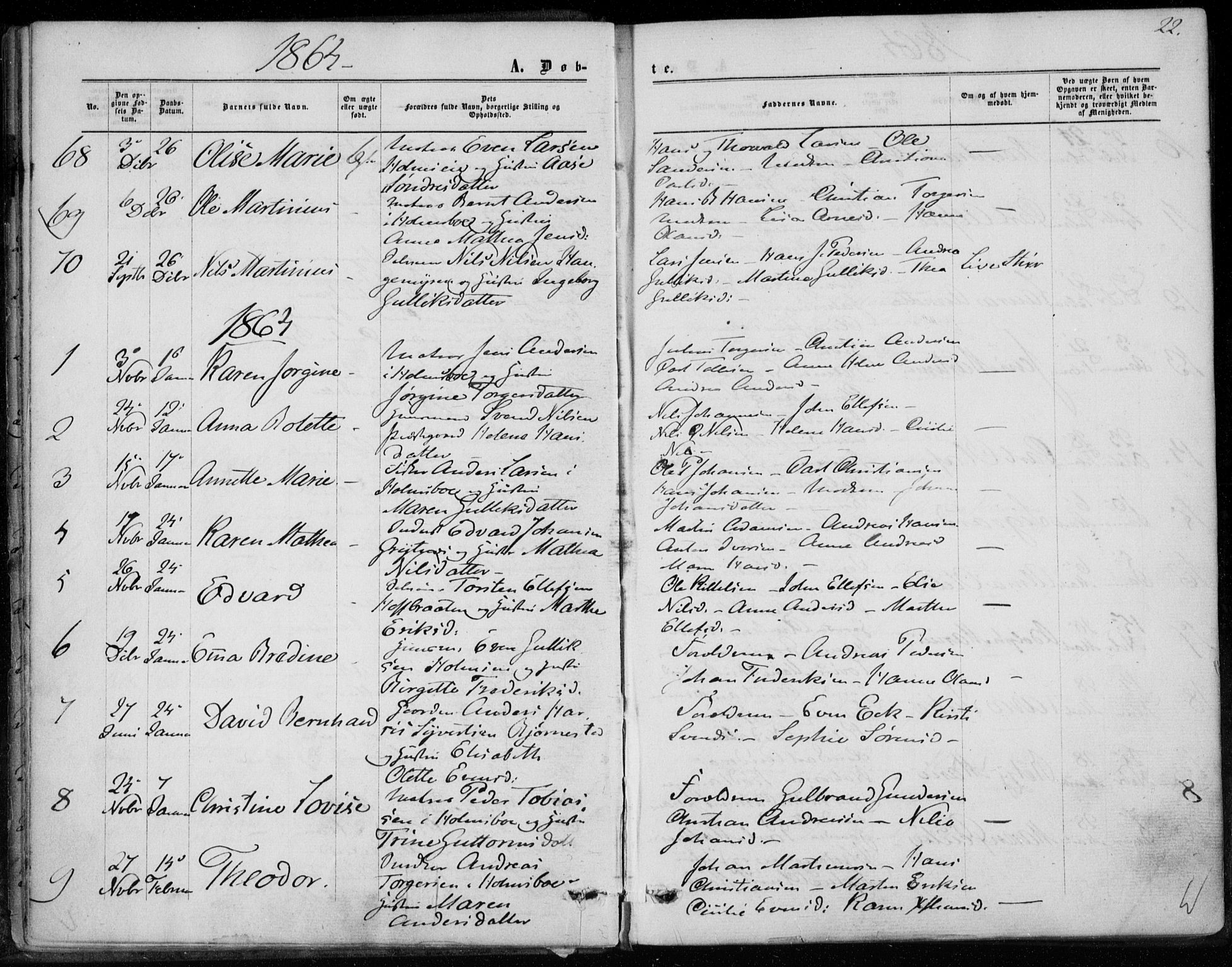 Hurum kirkebøker, AV/SAKO-A-229/F/Fa/L0012: Parish register (official) no. 12, 1861-1875, p. 22