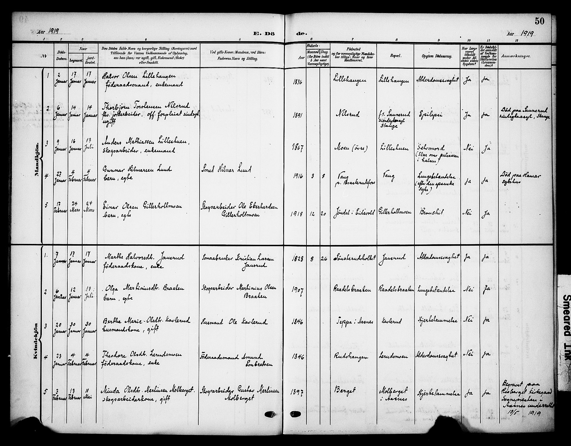 Våler prestekontor, Hedmark, SAH/PREST-040/H/Ha/Haa/L0007: Parish register (official) no. 7, 1908-1919, p. 50